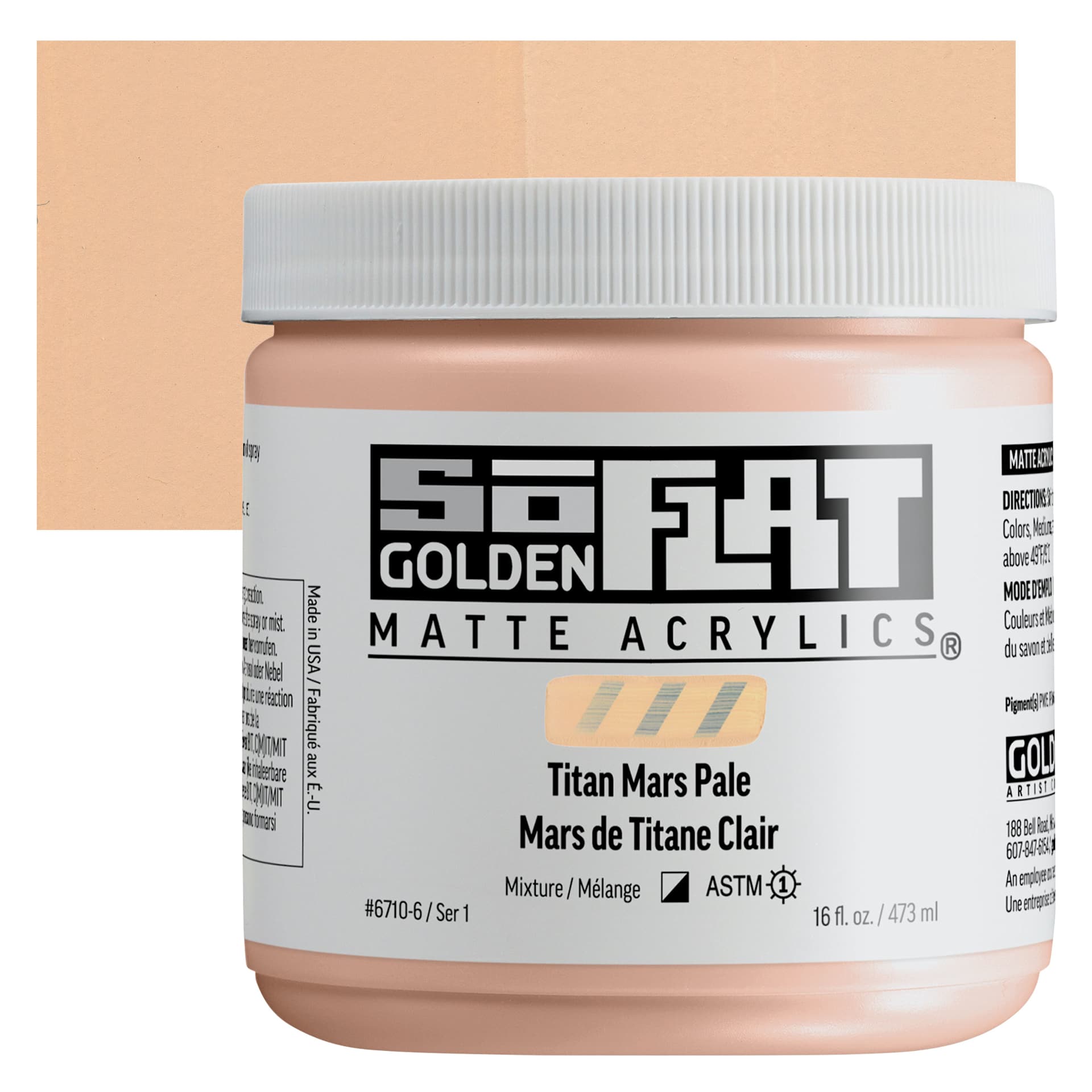 Golden SoFlat Matte Acrylic Paint - Titan Mars Pale, 473 ml, Jar and swatch