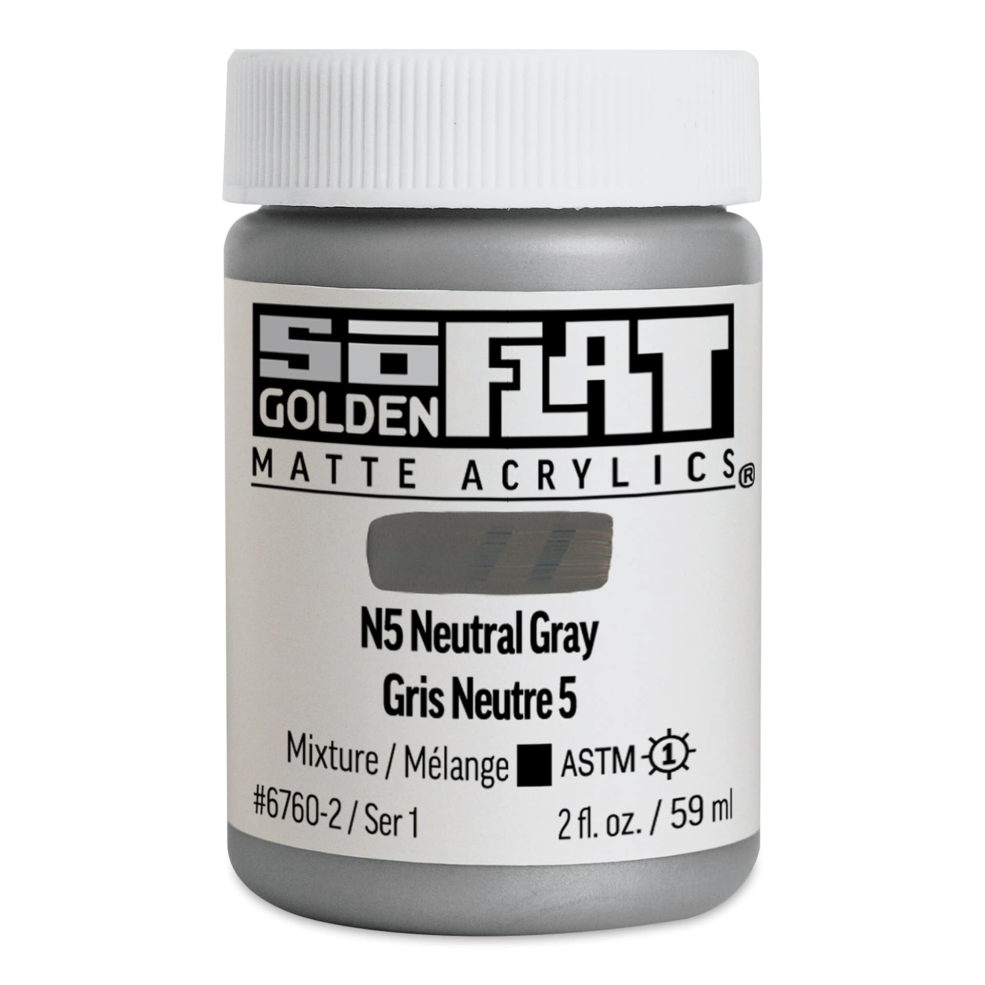 Golden SoFlat Matte Acrylic Paint - N5 Neutral Gray, 59 ml, Jar and swatch