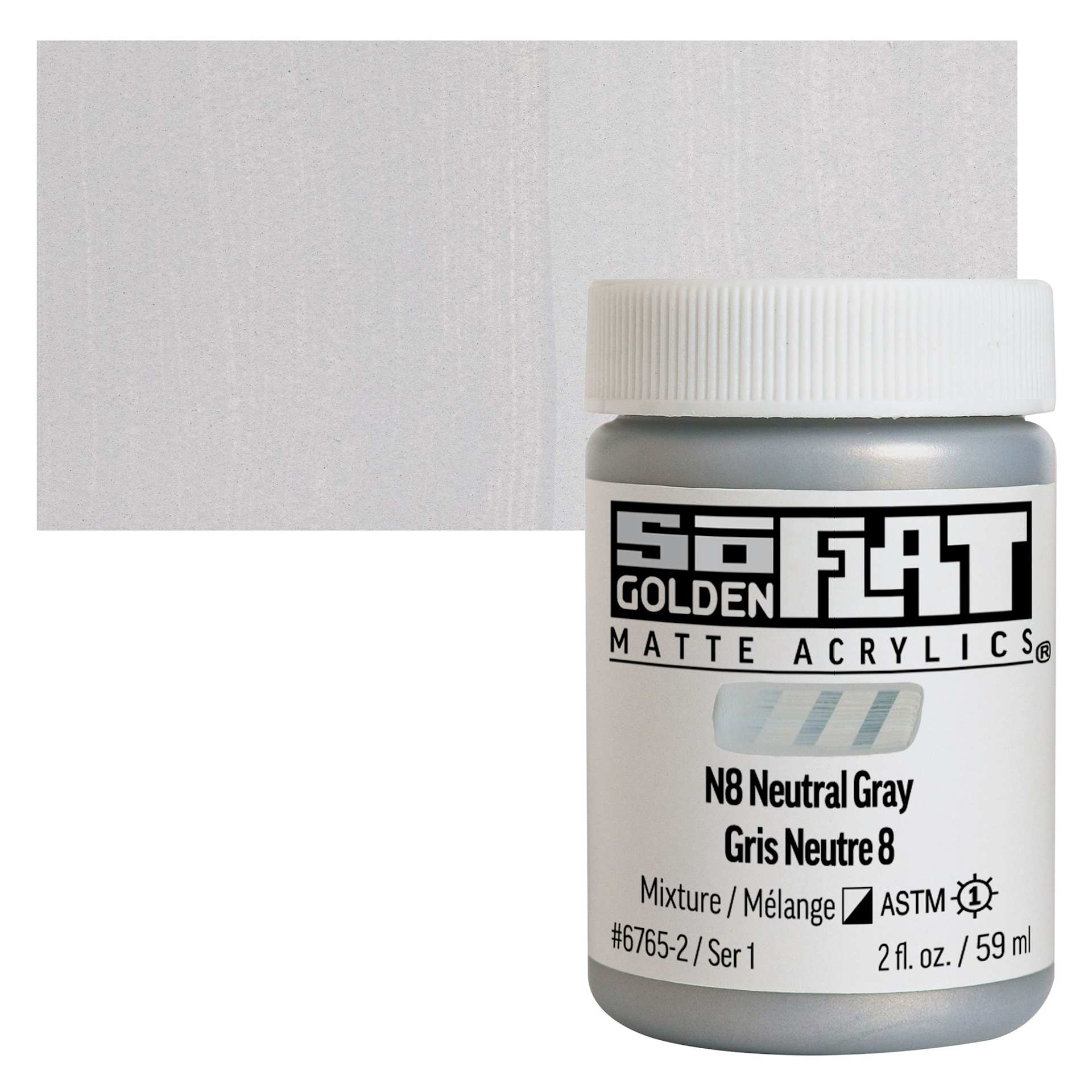 Golden SoFlat Matte Acrylic Paint - N8 Neutral Gray, 59 ml, Jar and swatch