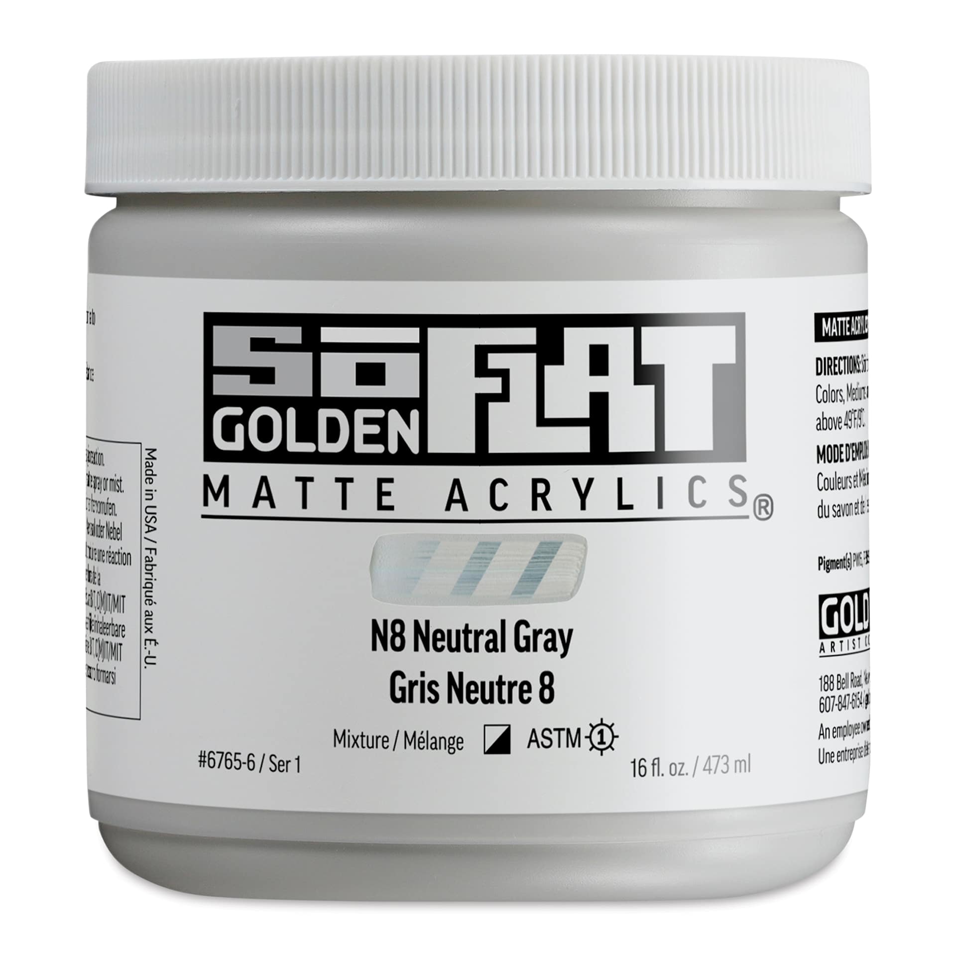 Golden SoFlat Matte Acrylic Paint - N8 Neutral Gray, 473 ml, Jar