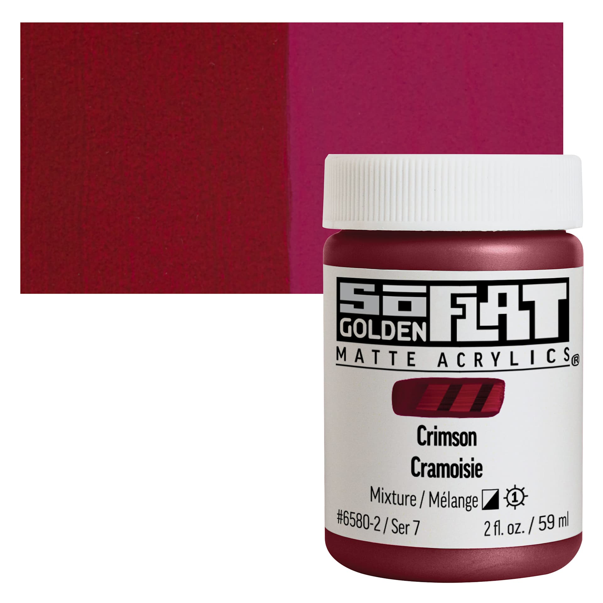Golden SoFlat Matte Acrylic Paint - Crimson, 59 ml, Jar and swatch