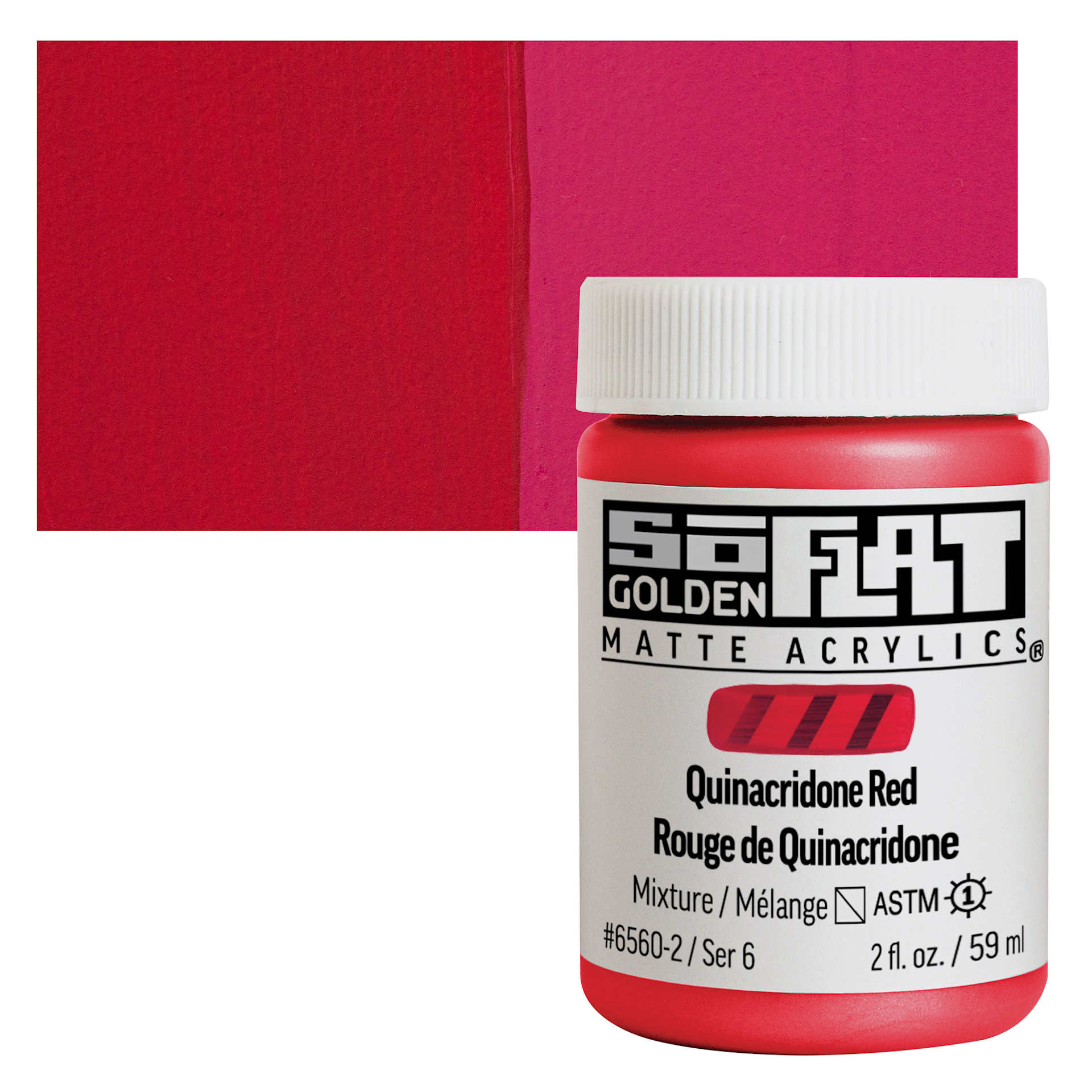 Golden SoFlat Matte Acrylic Paint - Quinacridone Red, 59 ml, Jar and swatch