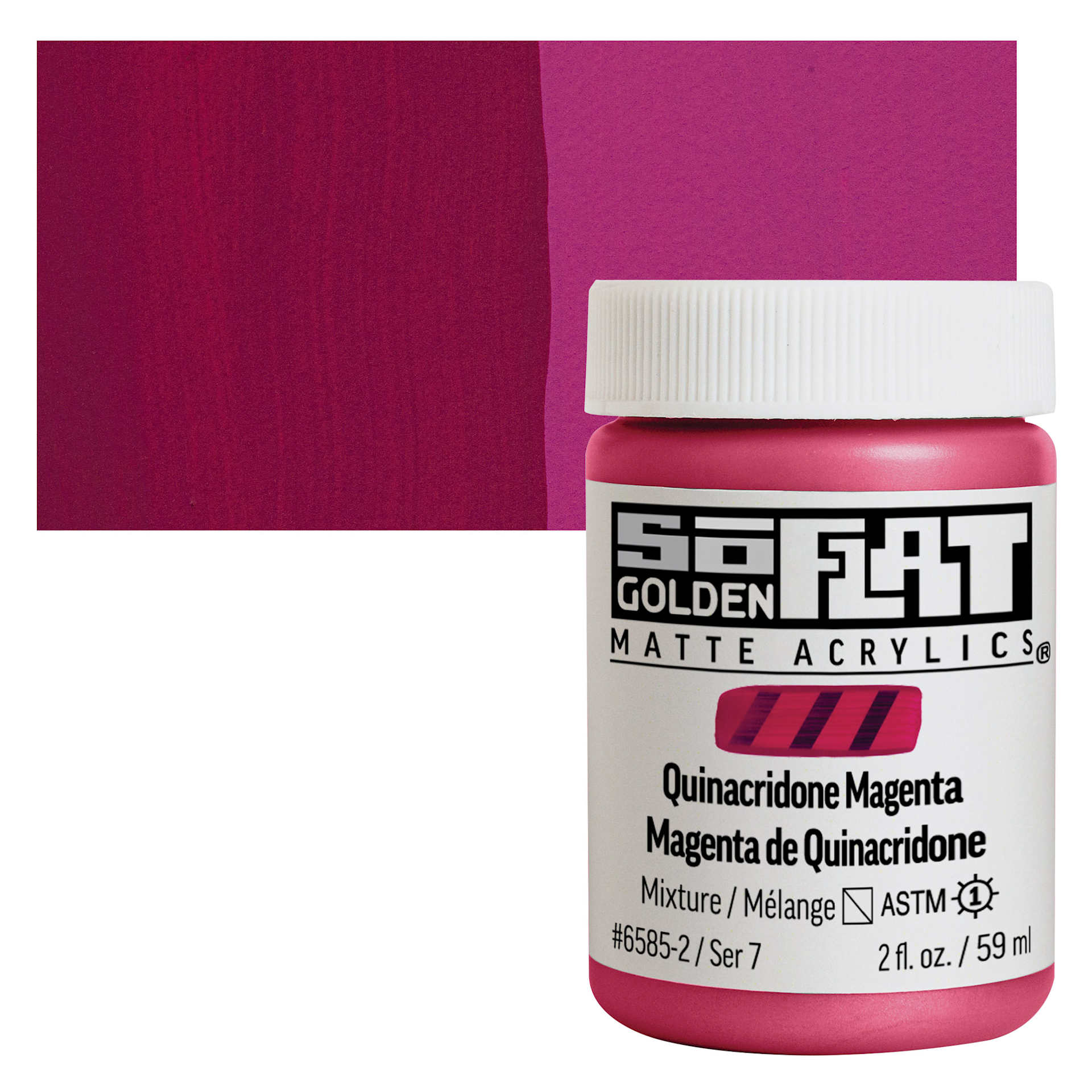 Golden SoFlat Matte Acrylic Paint - Quinacridone Magenta, 59 ml, Jar and swatch