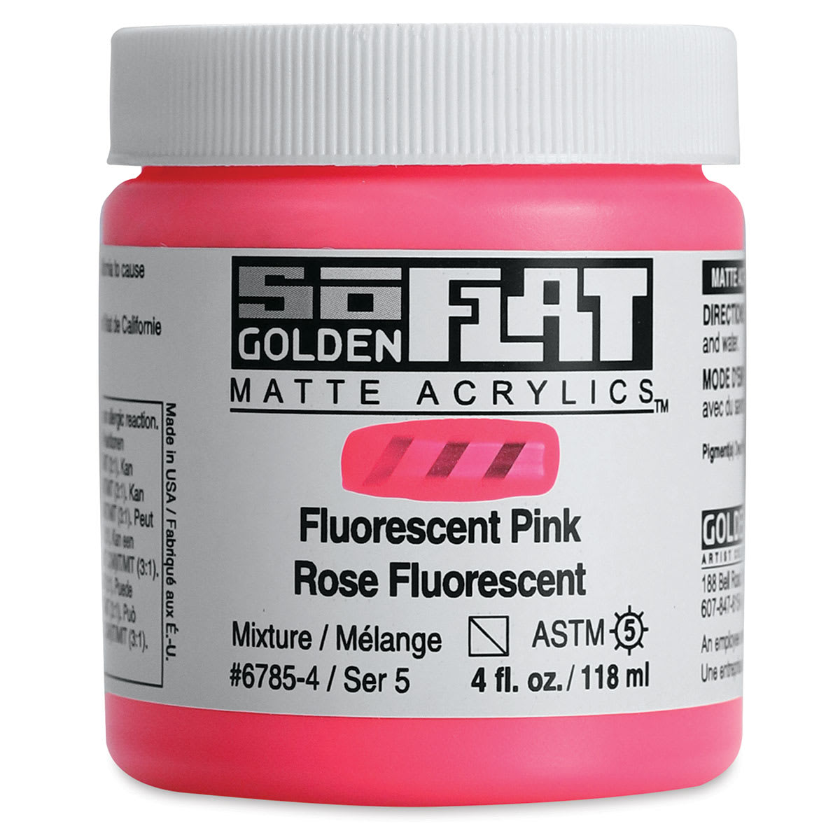 Golden SoFlat Matte Acrylic Paint - Fluorescent Pink, 118 ml, Jar