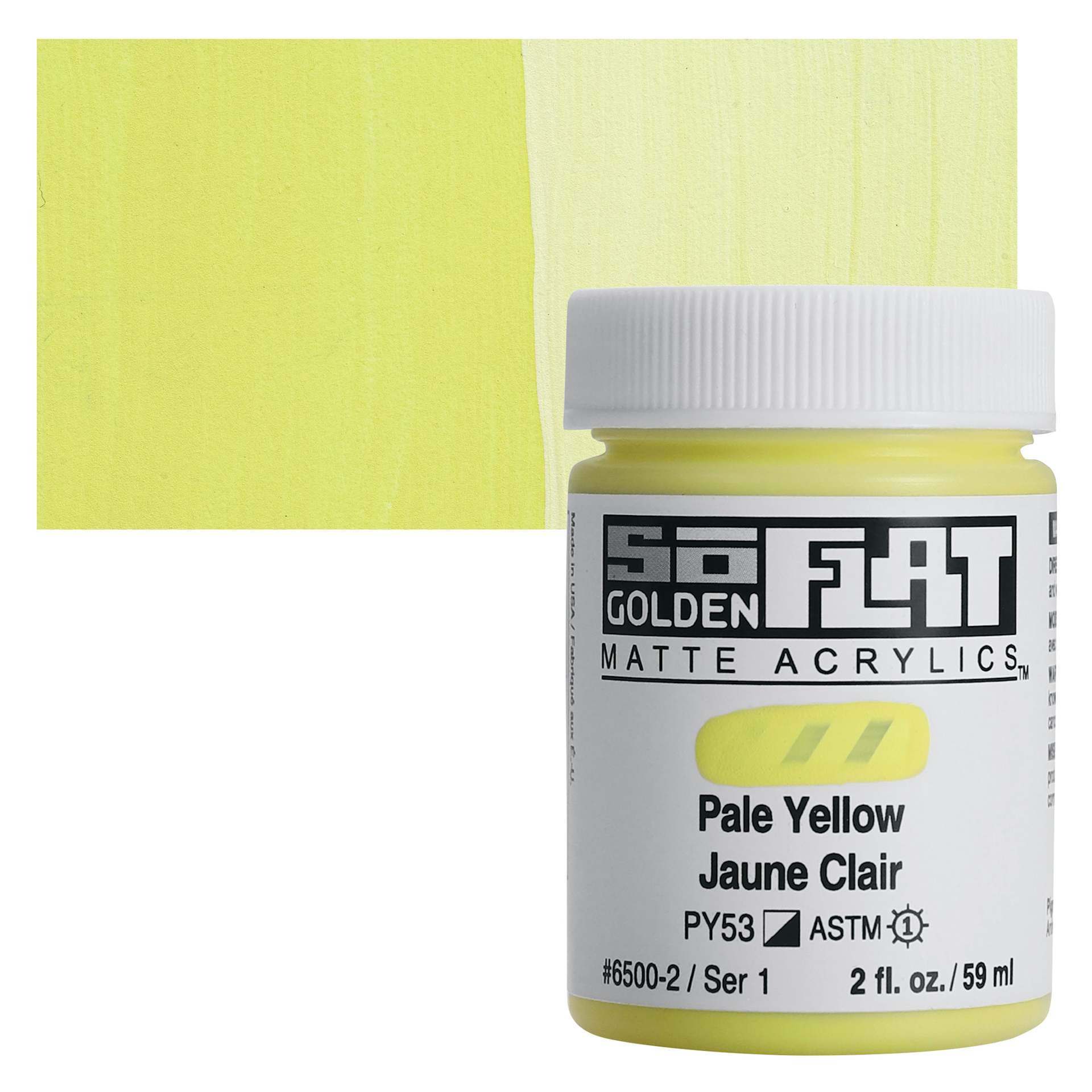 Golden SoFlat Matte Acrylic Paint - Pale Yellow, 59 ml, Jar and swatch