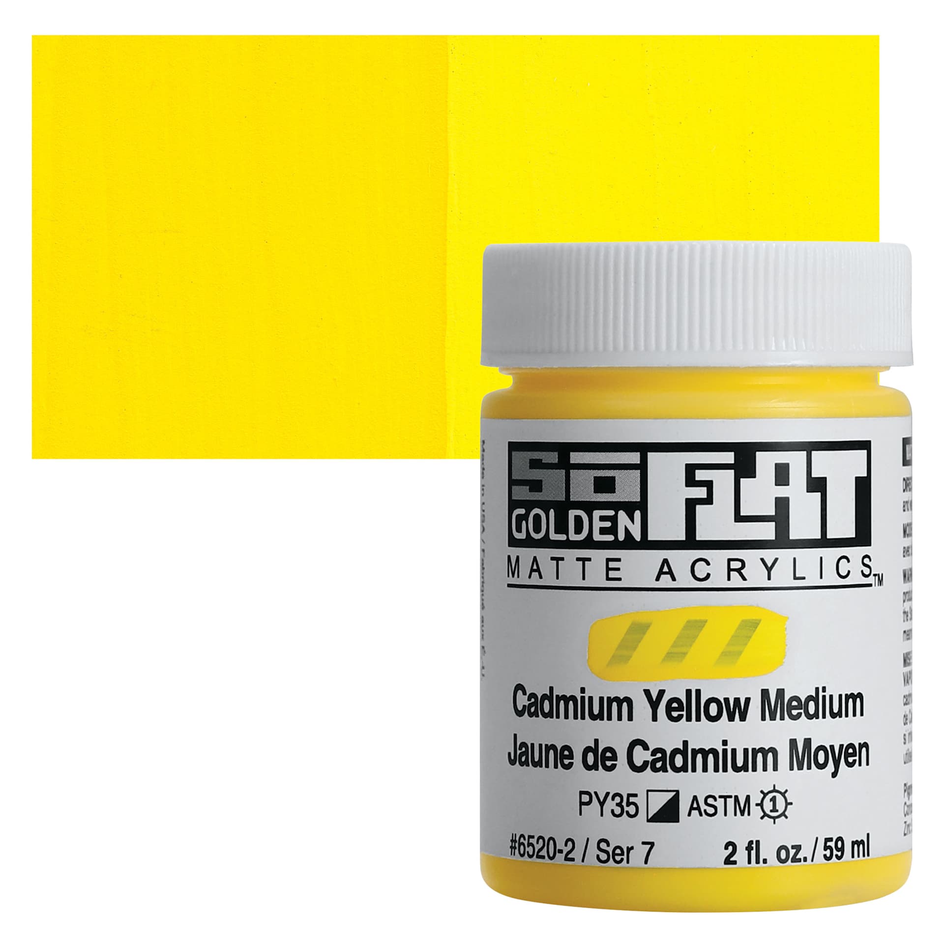 Golden SoFlat Matte Acrylic Paint - Cadmium Yellow Medium, 59 ml, Jar and swatch