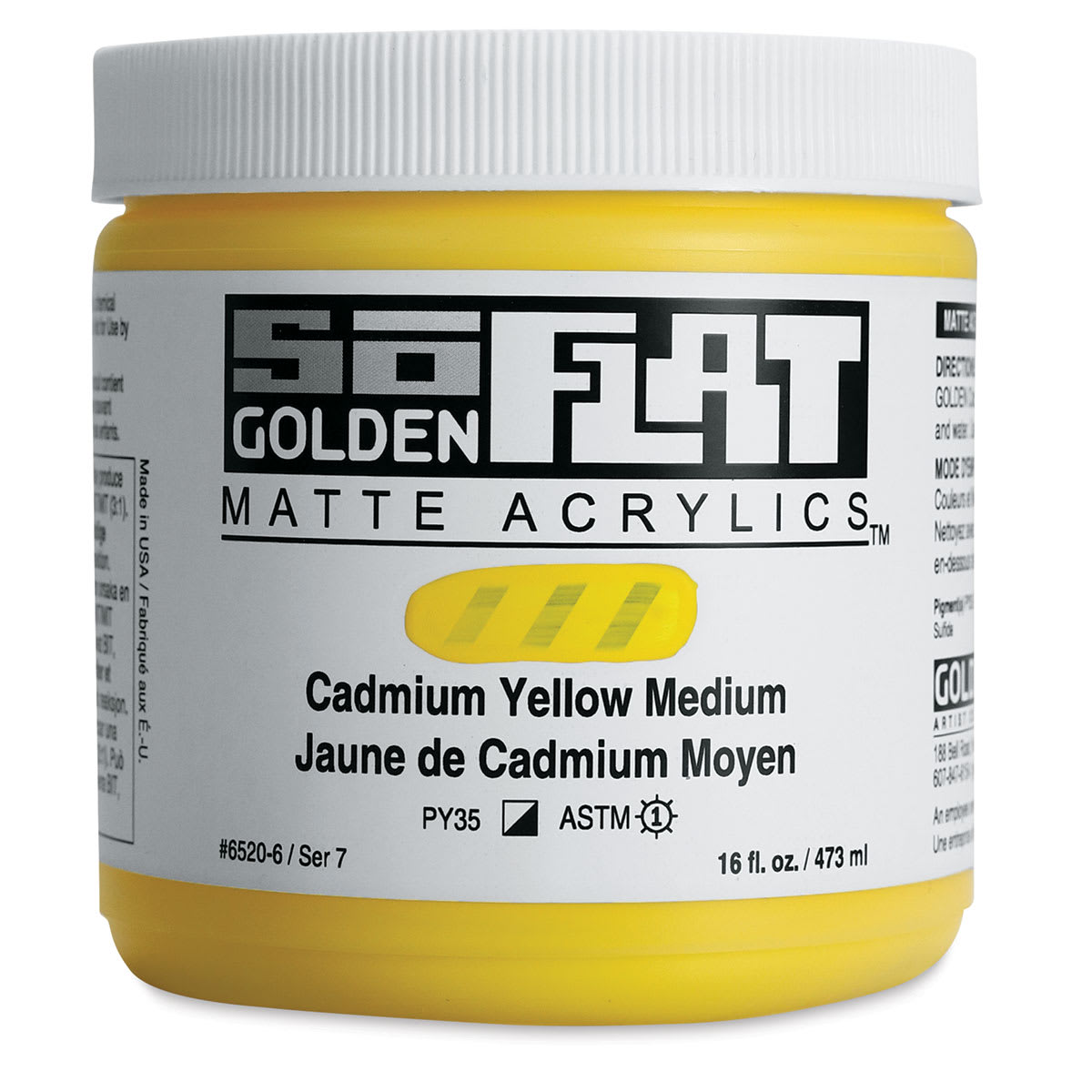 Golden SoFlat Matte Acrylic Paint - Cadmium Yellow Medium, 473 ml, Jar