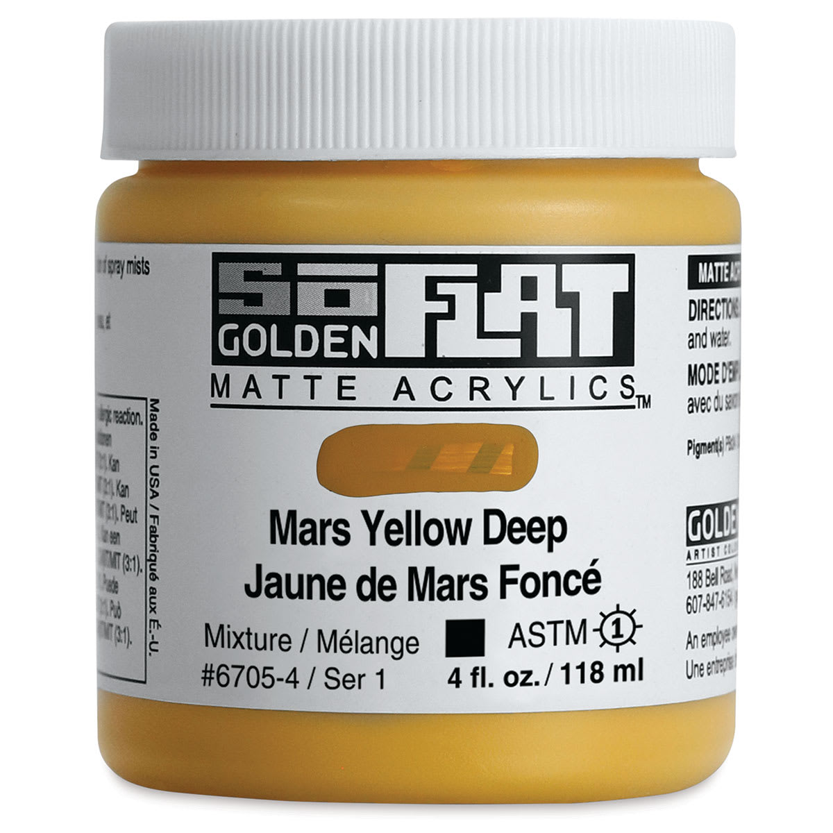Golden SoFlat Matte Acrylic Paint - Mars Yellow Deep, 118 ml, Jar