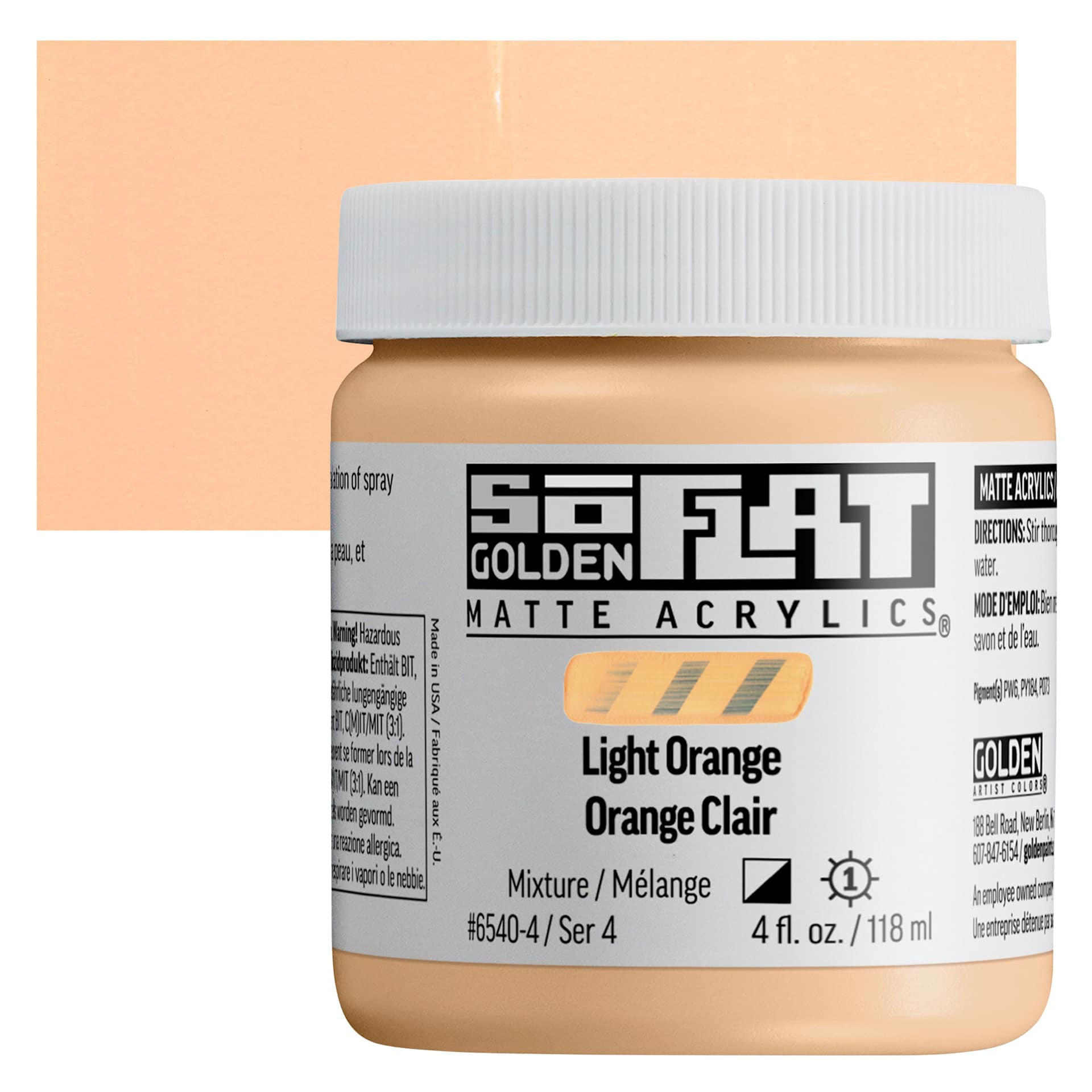 Golden SoFlat Matte Acrylic Paint - Light Orange, 118 ml, Jar