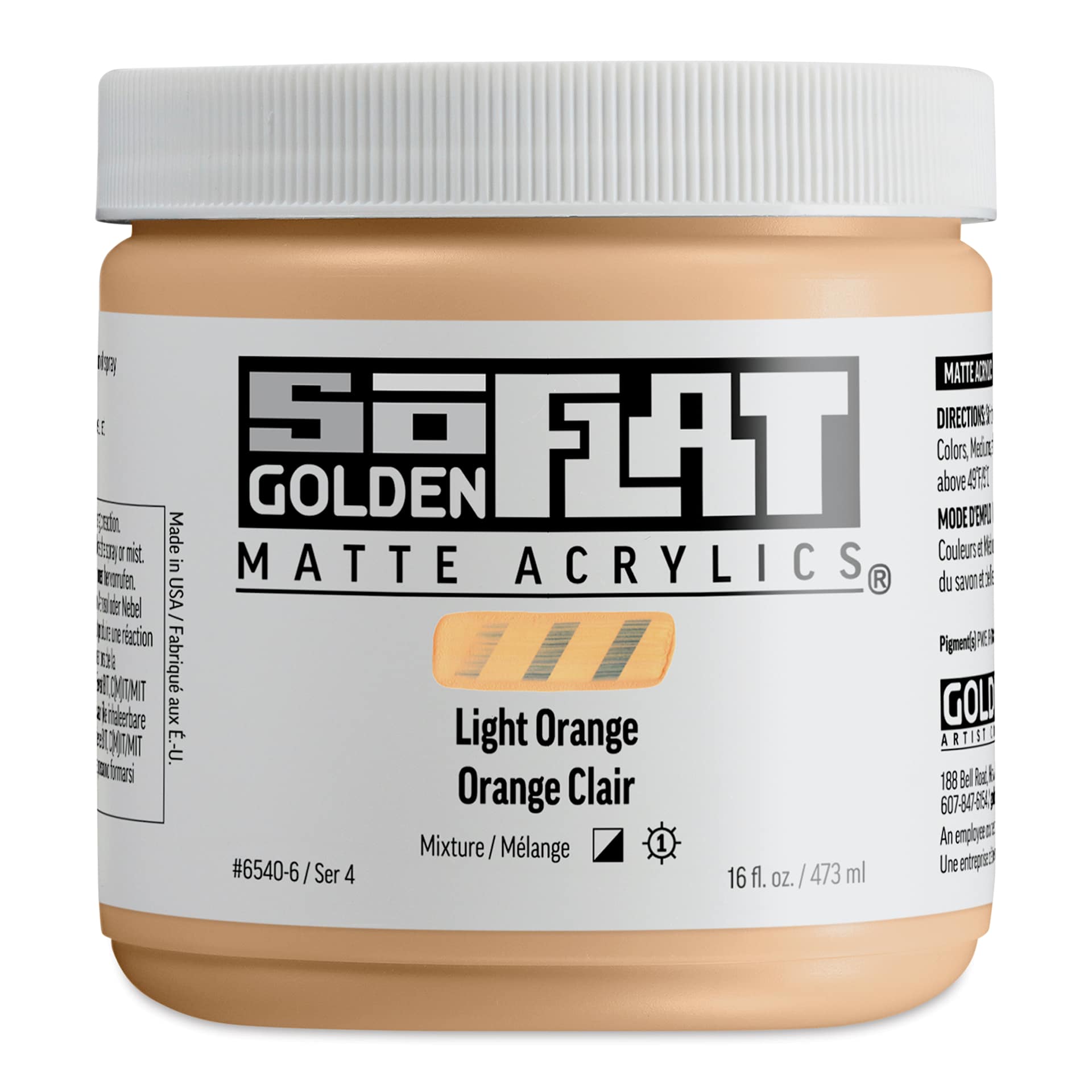 Golden SoFlat Matte Acrylic Paint - Light Orange, 473 ml, Jar