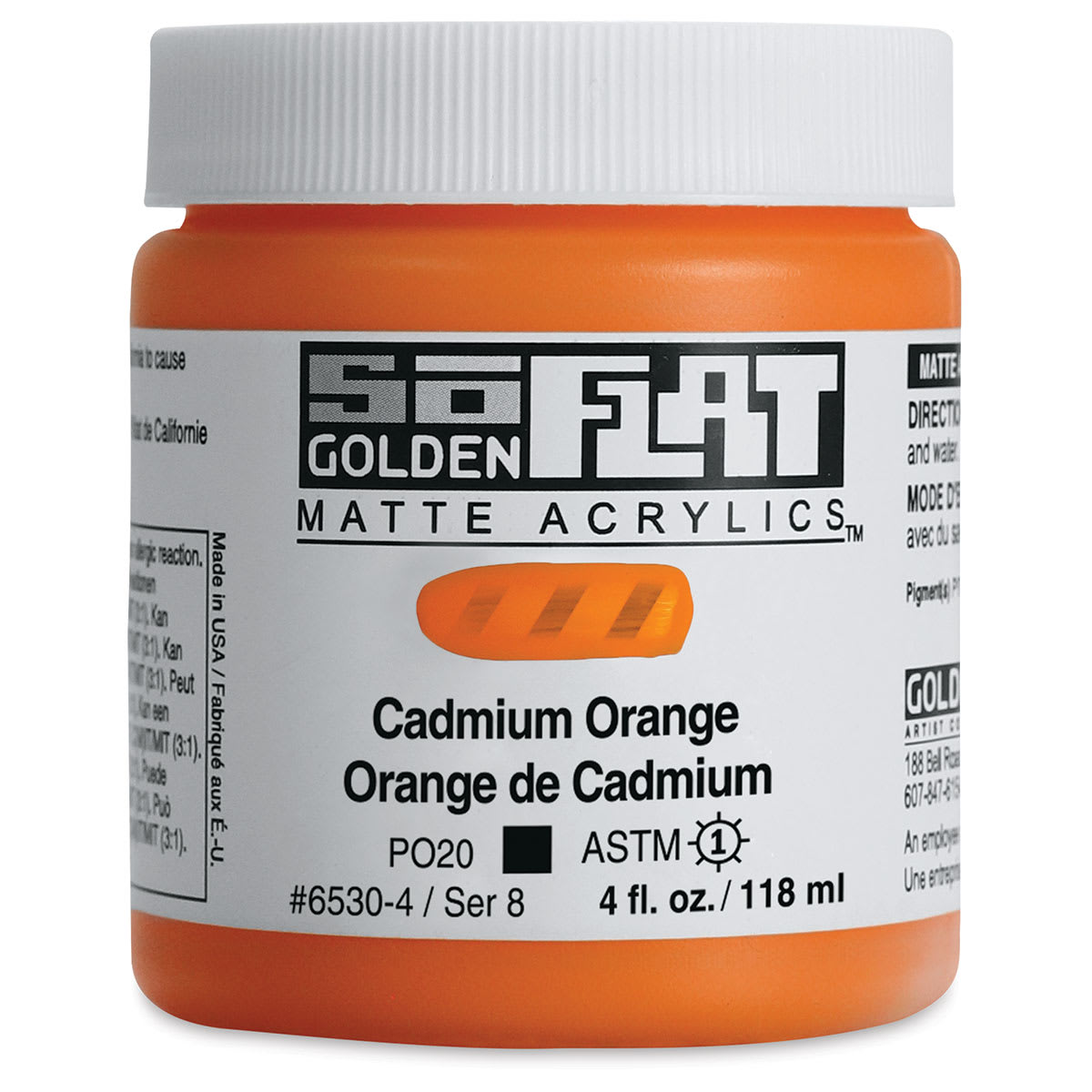 Golden SoFlat Matte Acrylic Paint - Cadmium Orange, 118 ml, Jar