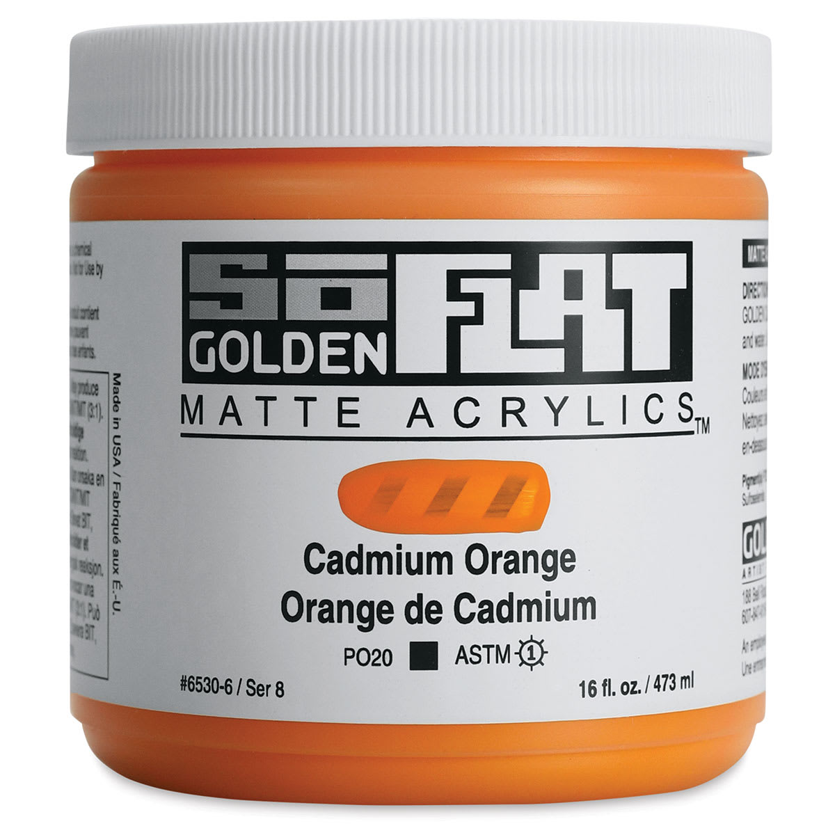 Golden SoFlat Matte Acrylic Paint - Cadmium Orange, 473 ml, Jar