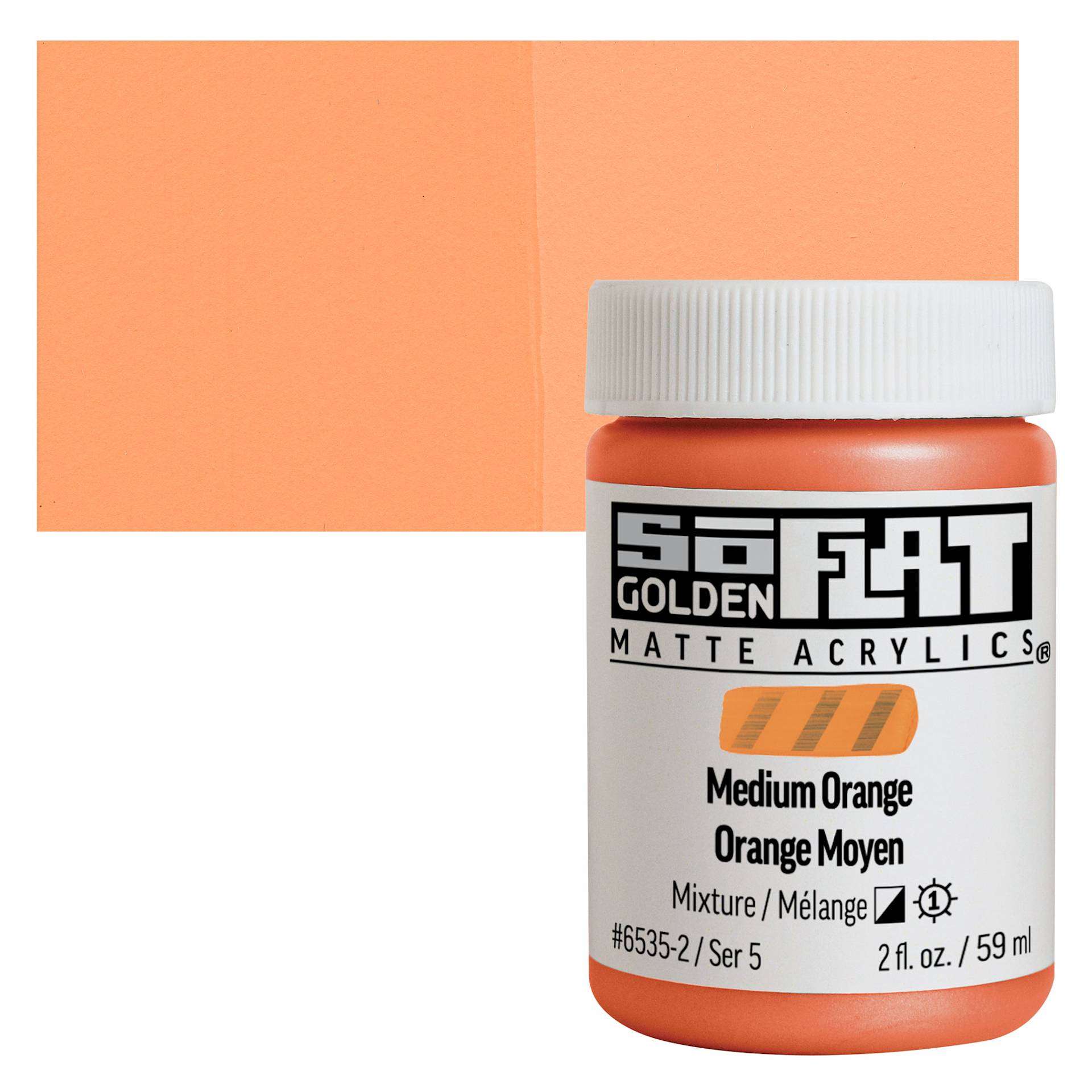 Golden SoFlat Matte Acrylic Paint - Medium Orange, 59 ml, Jar and swatch