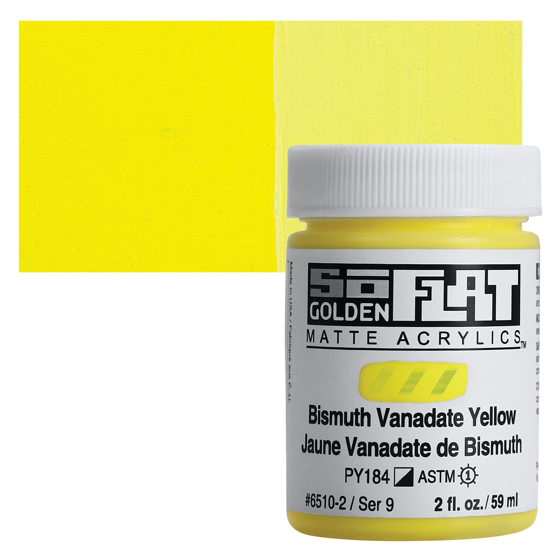 Golden SoFlat Matte Acrylic Paint - Bismuth Vanadate Yellow, 59 ml, Jar and swatch