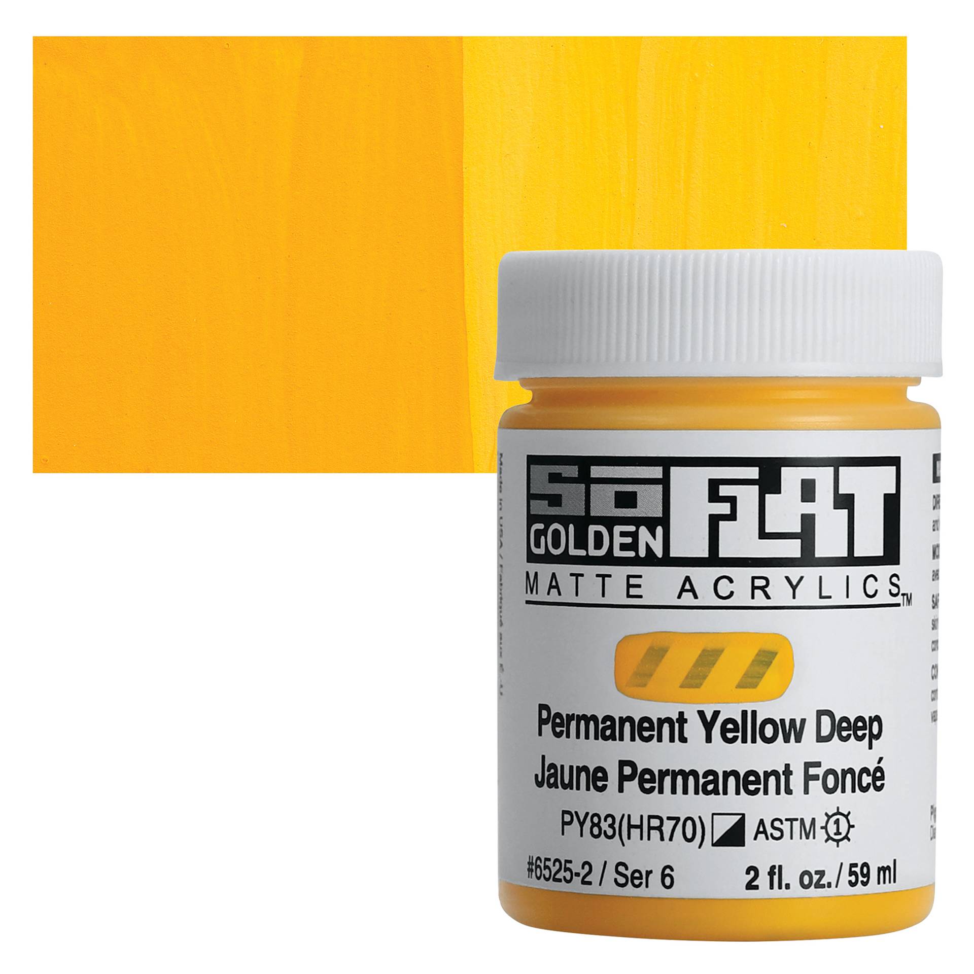 Golden SoFlat Matte Acrylic Paint - Permanent Yellow Deep, 59 ml, Jar and swatch
