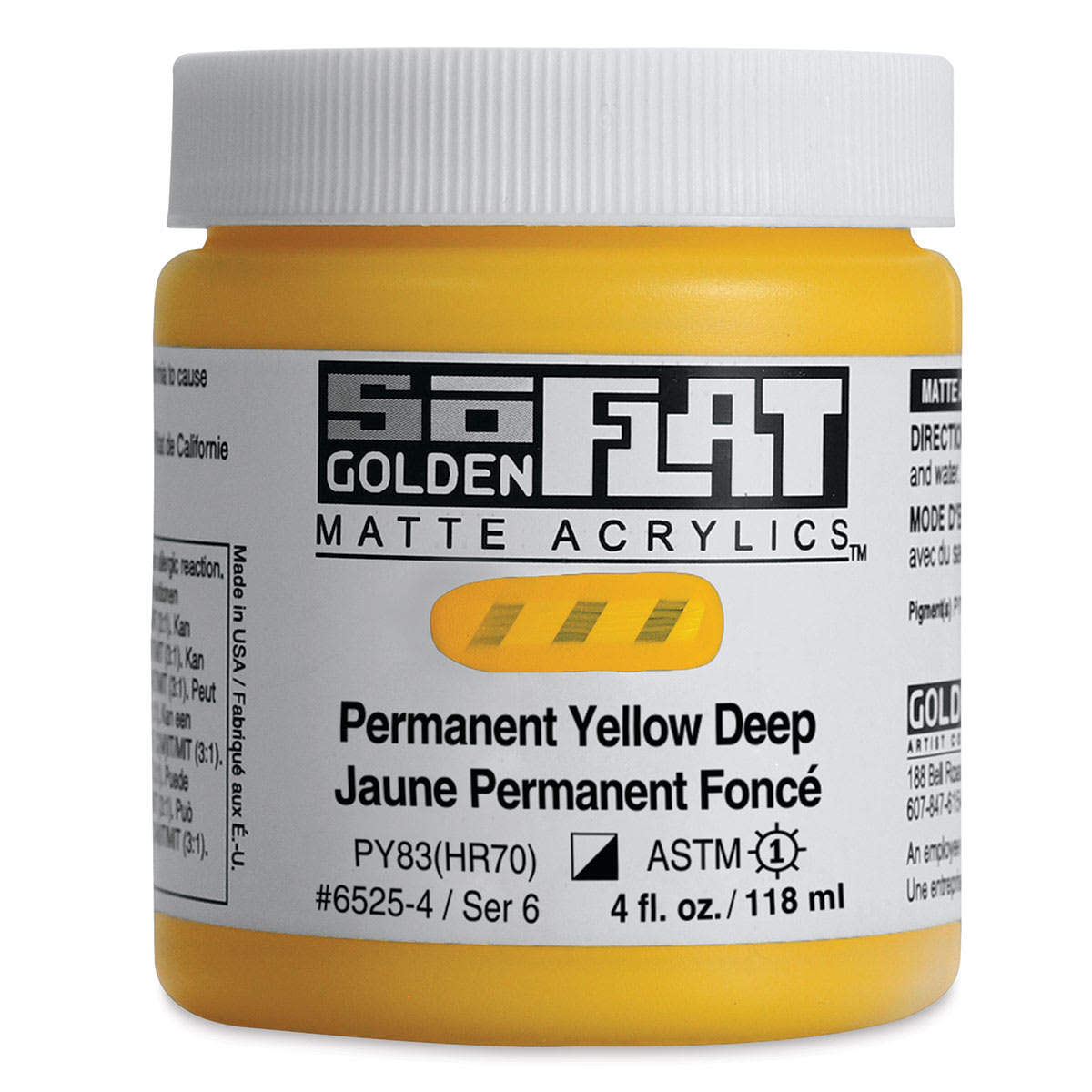 Golden SoFlat Matte Acrylic Paint - Permanent Yellow Deep, 118 ml, Jar