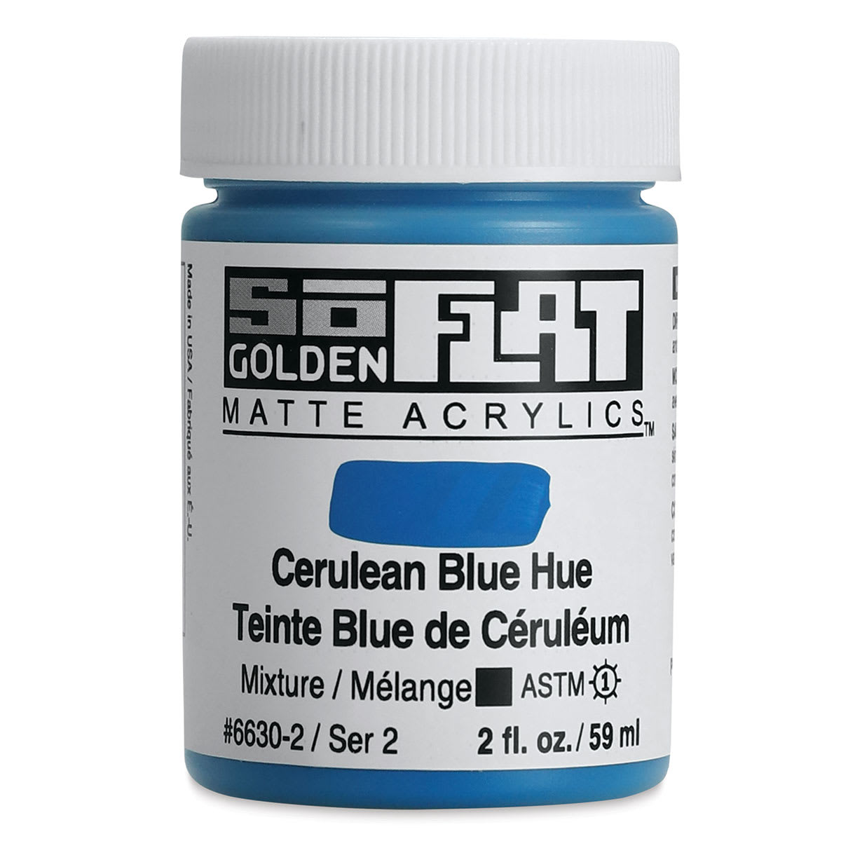 Golden SoFlat Matte Acrylic Paint - Cerulean Blue Hue, 59 ml, Jar
