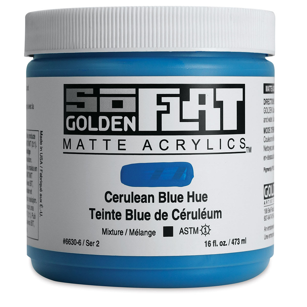 Golden SoFlat Matte Acrylic Paint - Cerulean Blue Hue, 473 ml, Jar