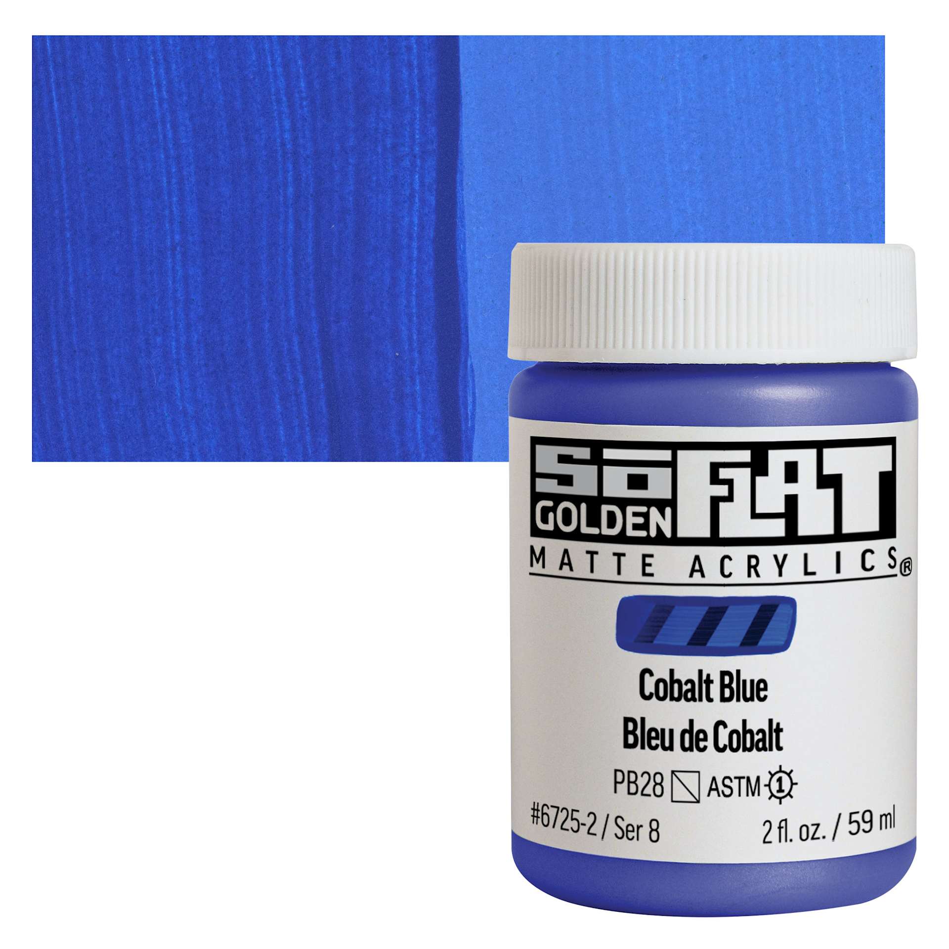 Golden SoFlat Matte Acrylic Paint - Cobalt Blue, 59 ml, Jar and swatch