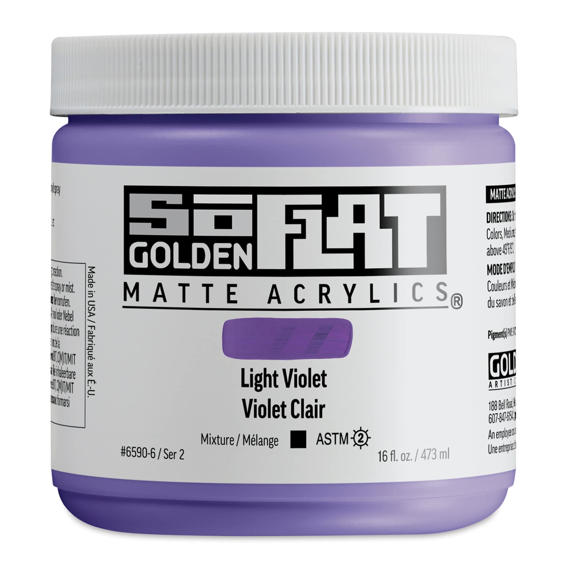 Golden SoFlat Matte Acrylic Paint - Light Violet, 473 ml, Jar