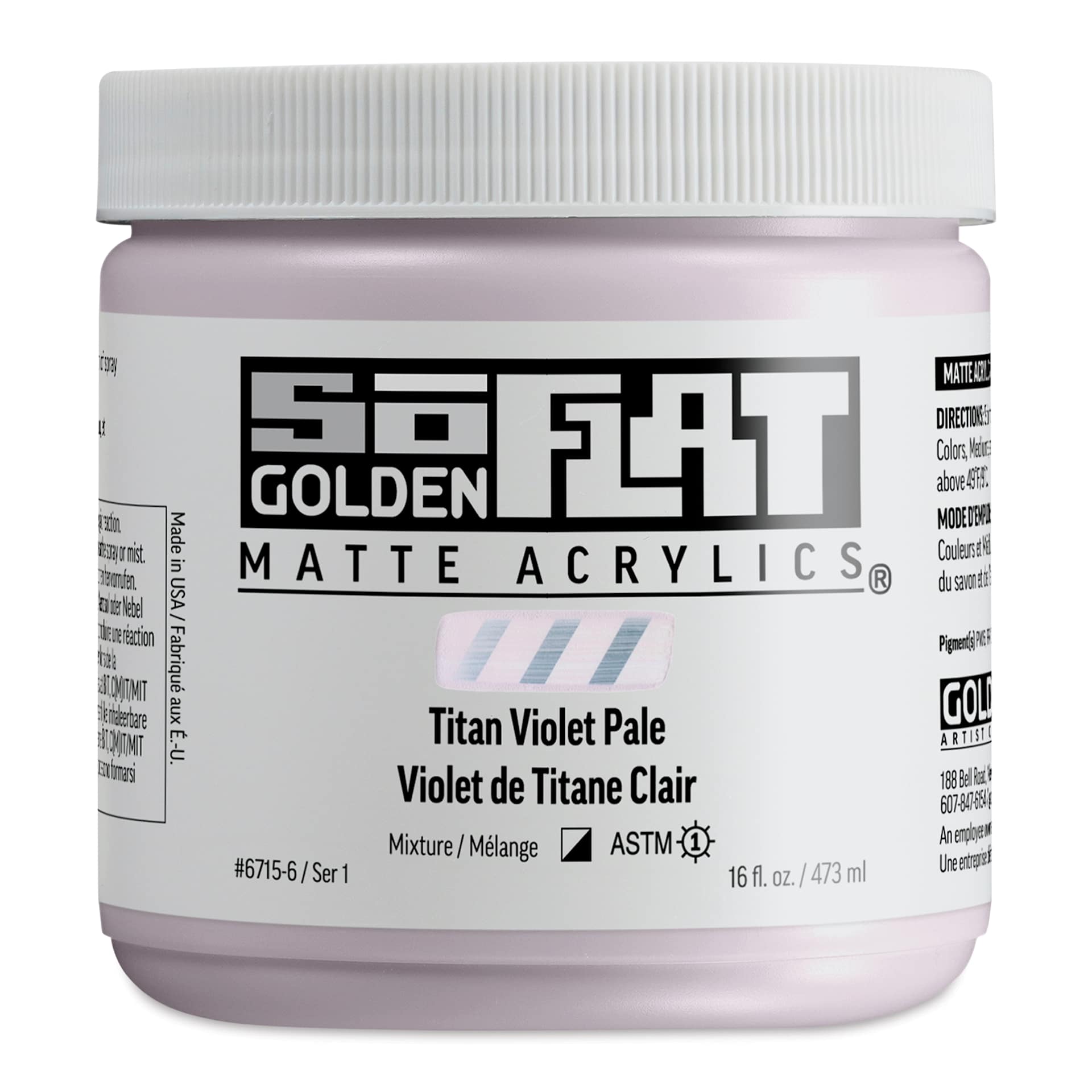 Golden SoFlat Matte Acrylic Paint - Titan Violet Pale, 473 ml, Jar