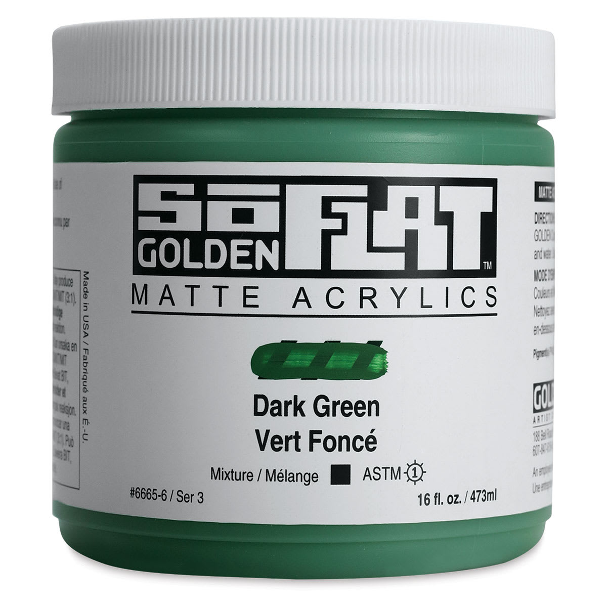 Golden SoFlat Matte Acrylic Paint - Dark Green, 473 ml, Jar