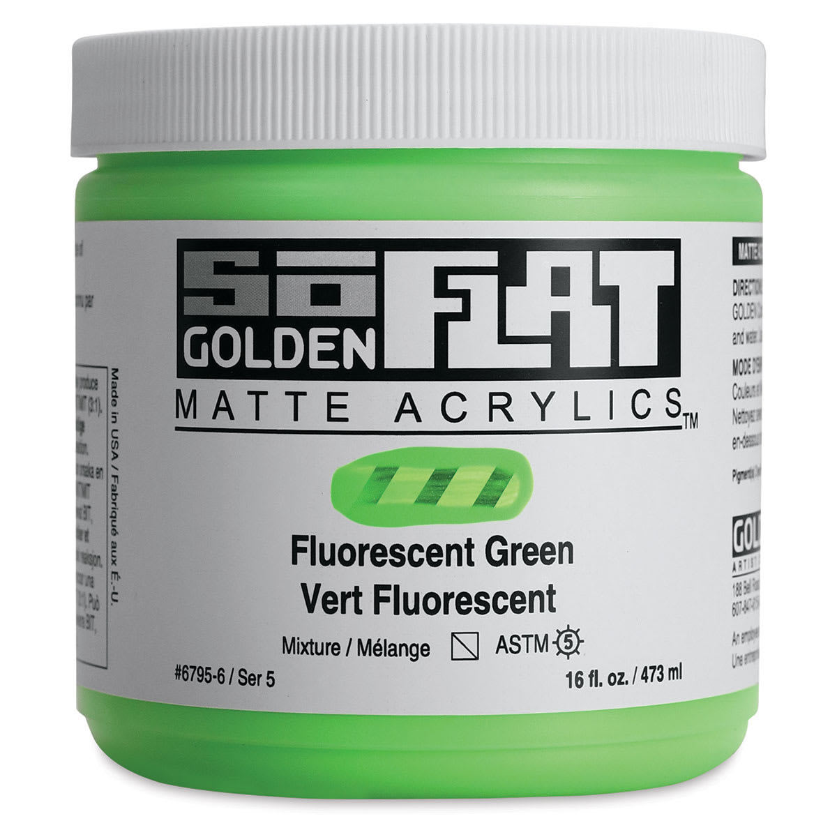 Golden SoFlat Matte Acrylic Paint - Fluorescent Green, 473 ml, Jar