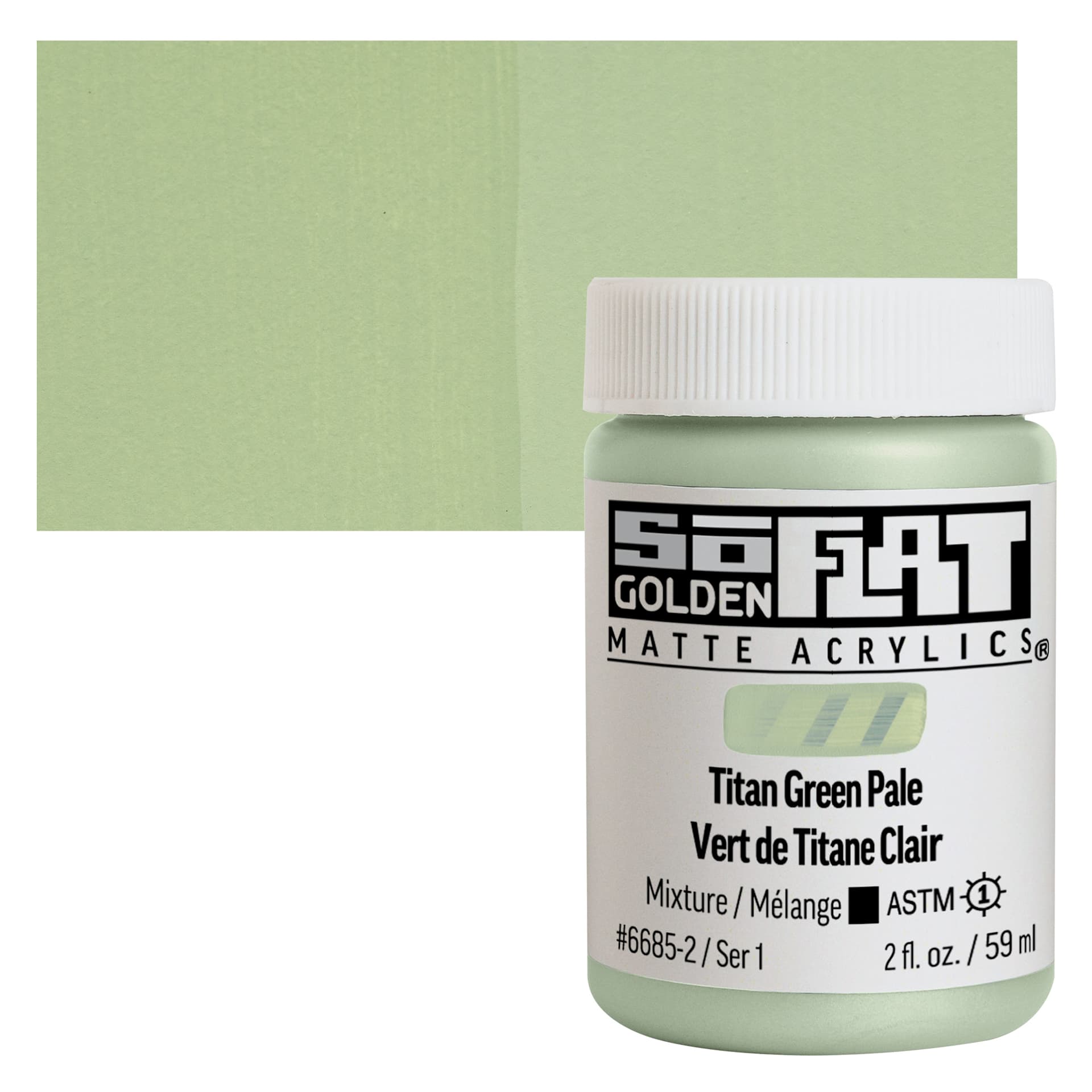 Golden SoFlat Matte Acrylic Paint - Titan Green Pale, 59 ml, Jar and swatch
