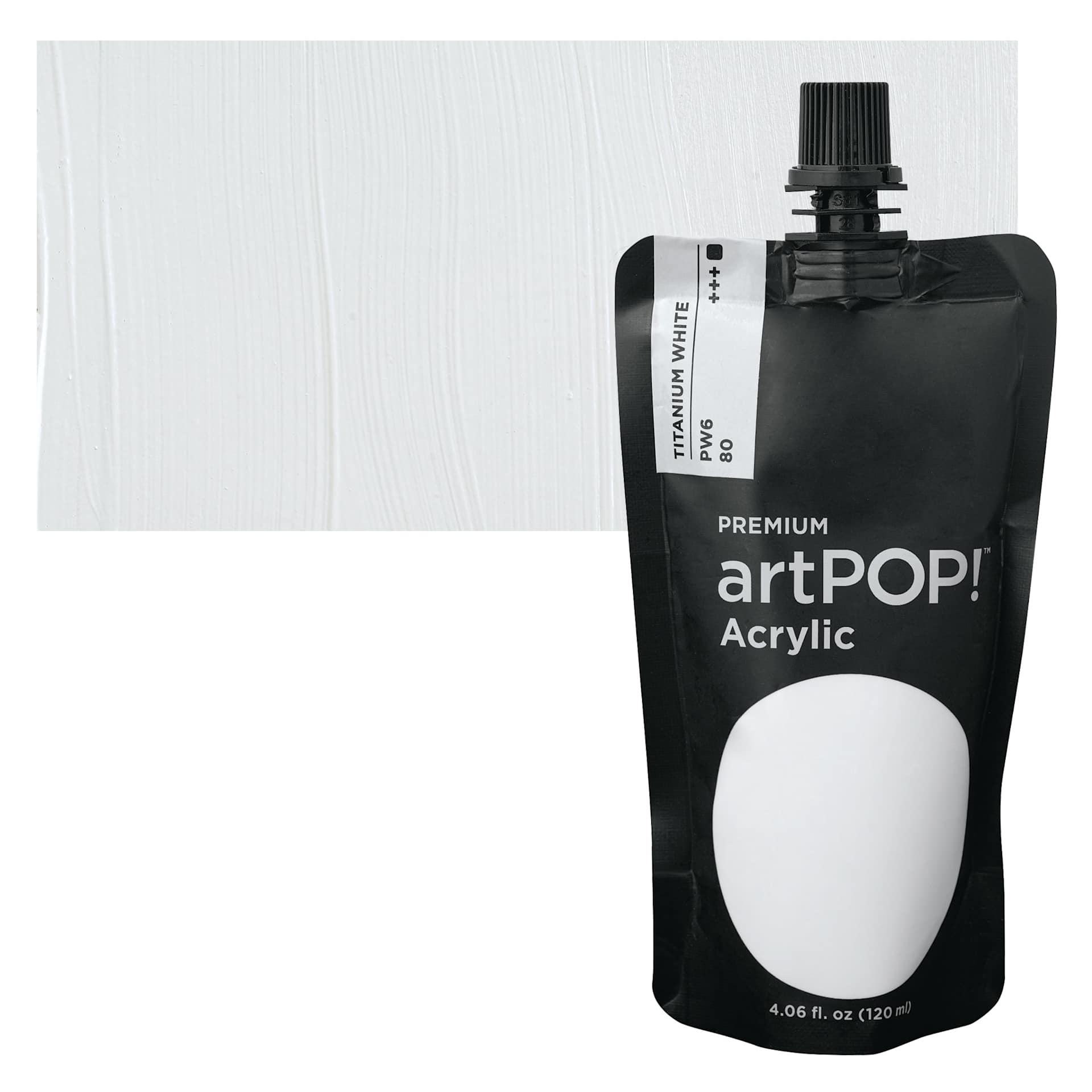 artPOP! Heavy Body Acrylic Paint - Titanium White, 120 ml Pouch and swatch