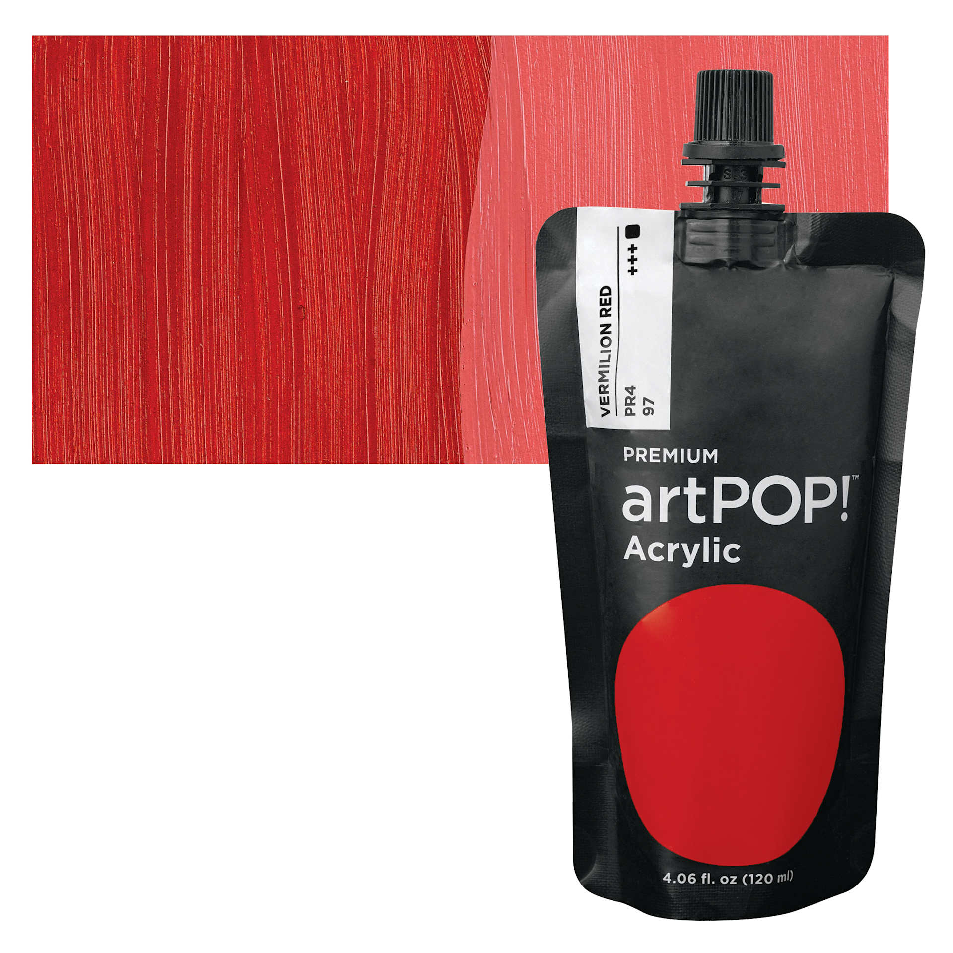 artPOP! Heavy Body Acrylic Paint - Vermilion Red, 120 ml Pouch and swatch