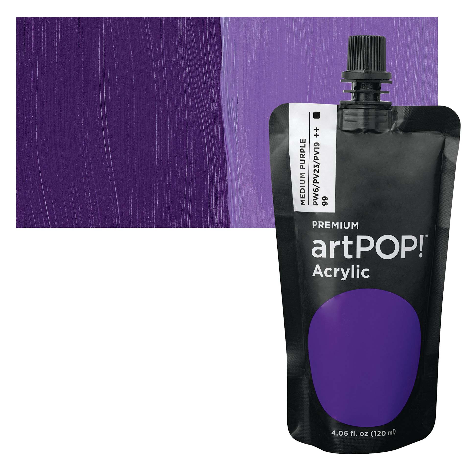 artPOP! Heavy Body Acrylic Paint - Medium Purple, 120 ml Pouch and swatch
