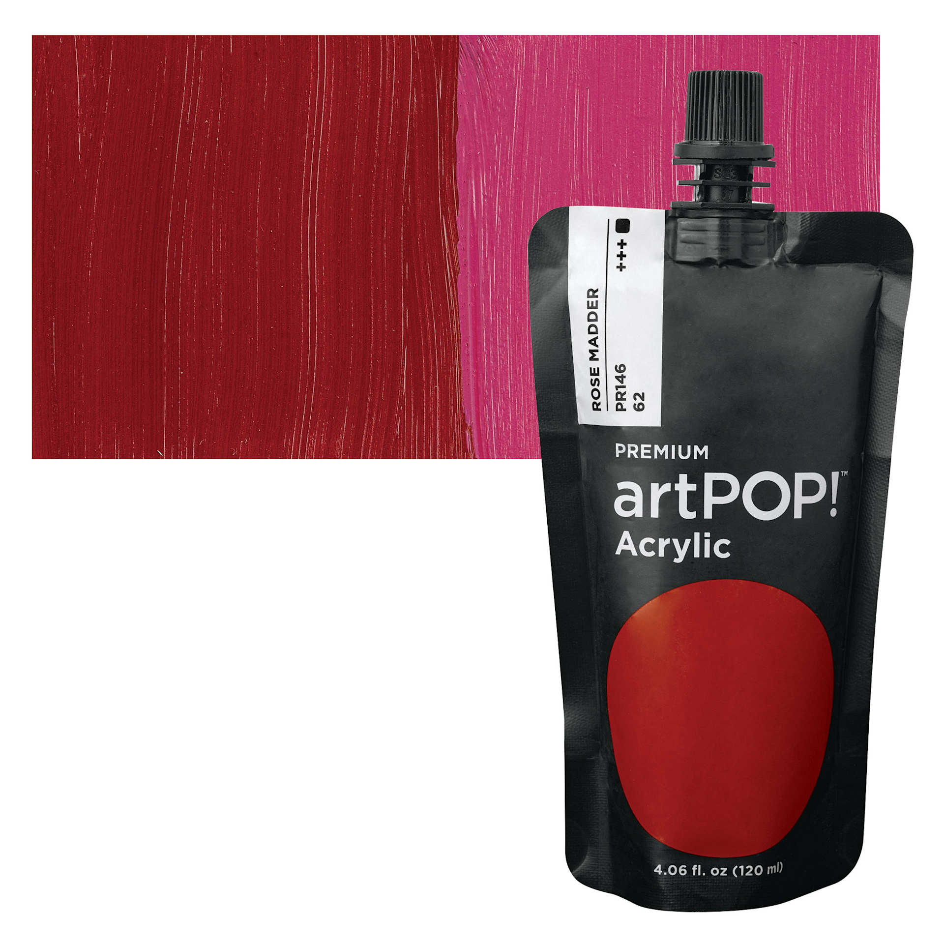 artPOP! Heavy Body Acrylic Paint - Rose Madder, 120 ml Pouch and swatch