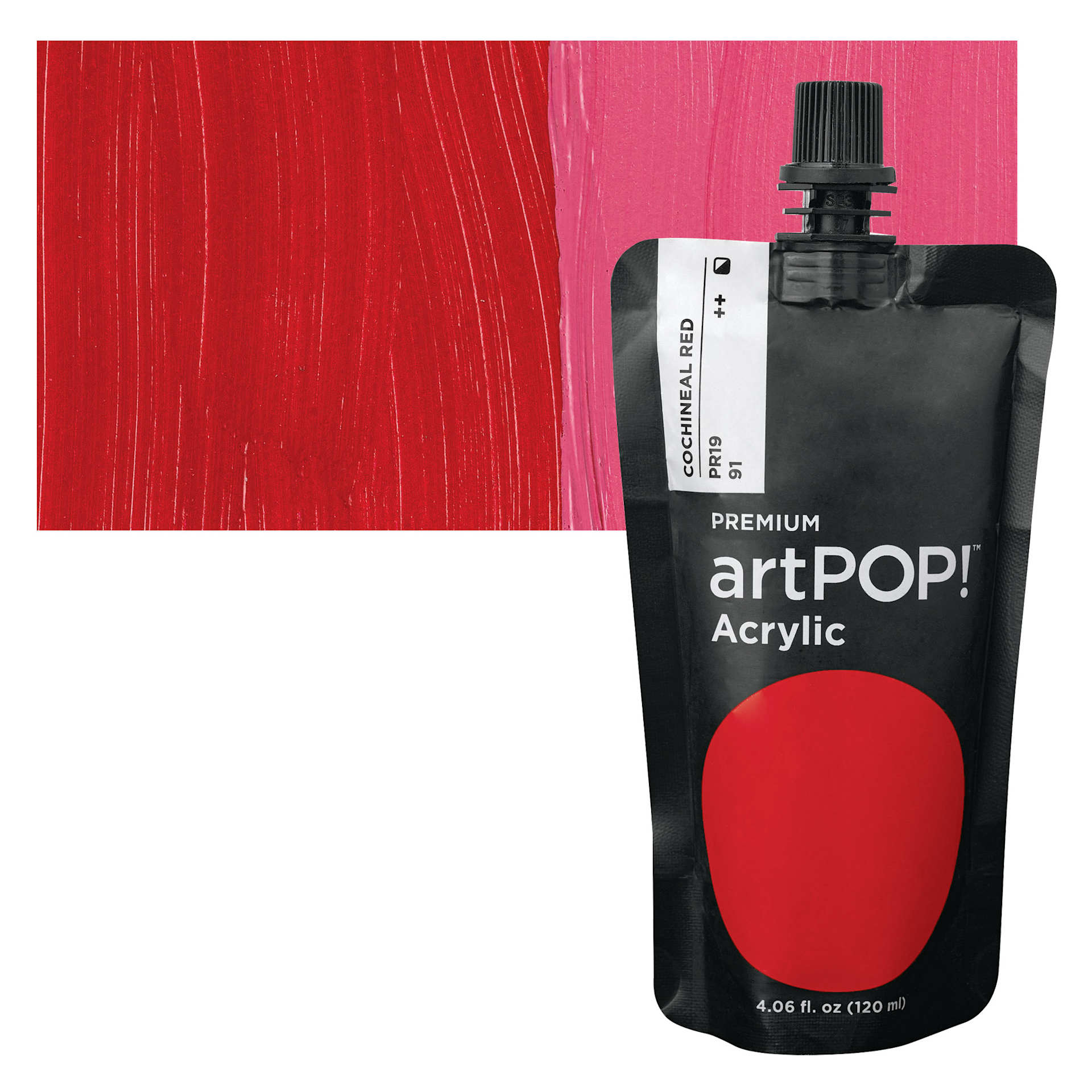 artPOP! Heavy Body Acrylic Paint - Cochineal Red, 120 ml Pouch and swatch