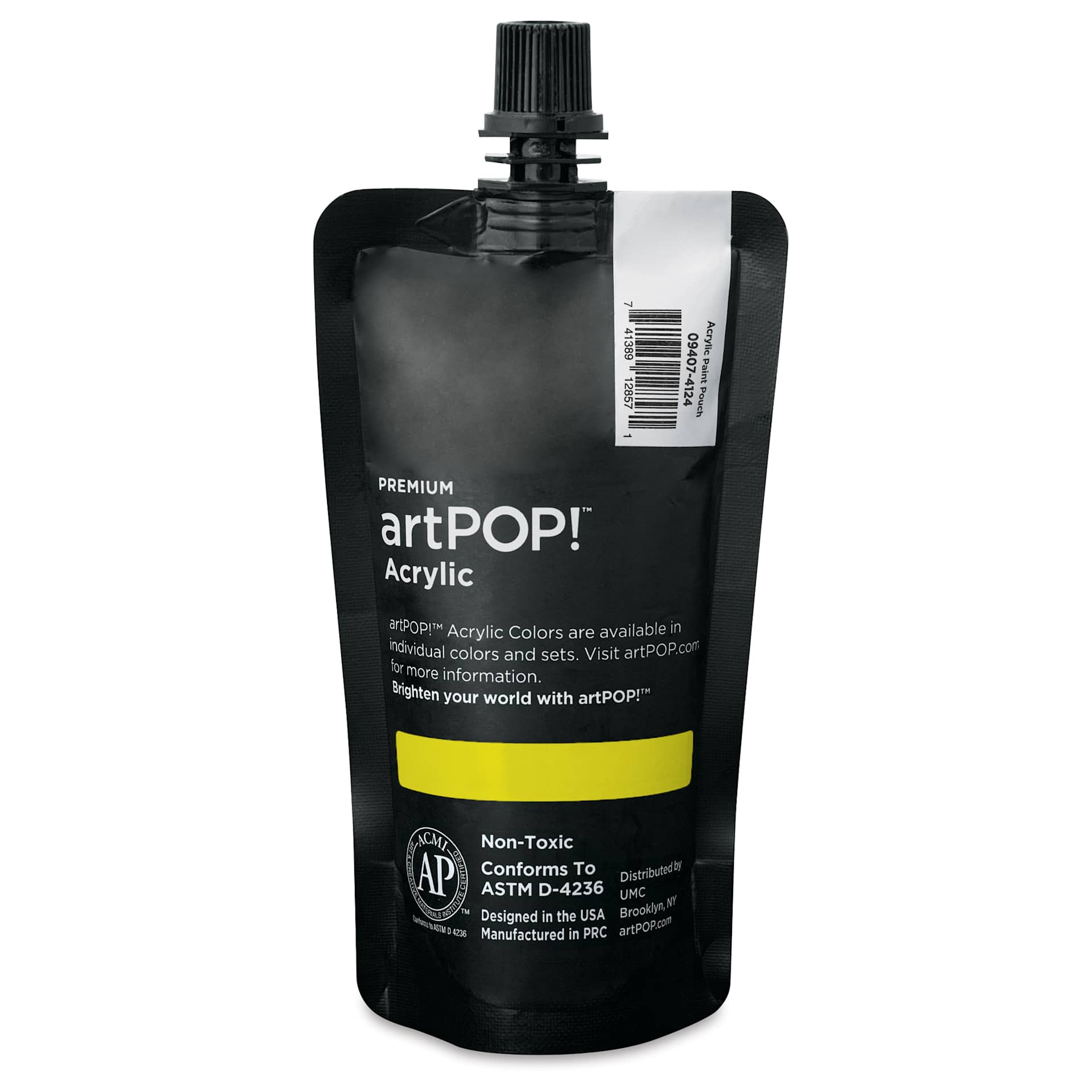 artPOP! Heavy Body Acrylic Paint - Hansa Yellow Light, 120 ml Pouch (Back of pouch)