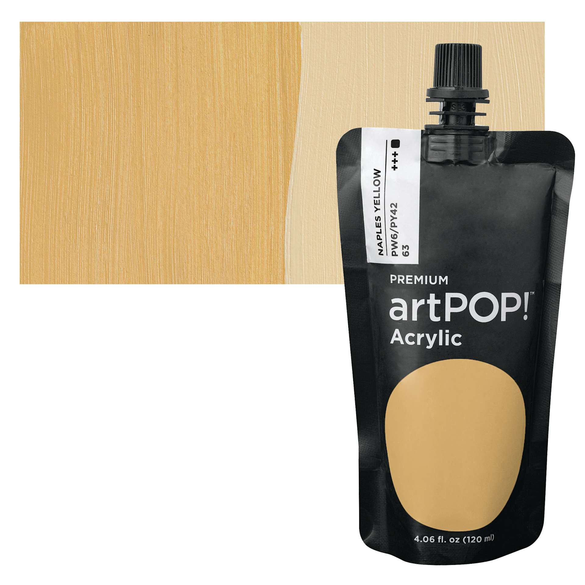 artPOP! Heavy Body Acrylic Paint - Naples Yellow, 120 ml Pouch and swatch