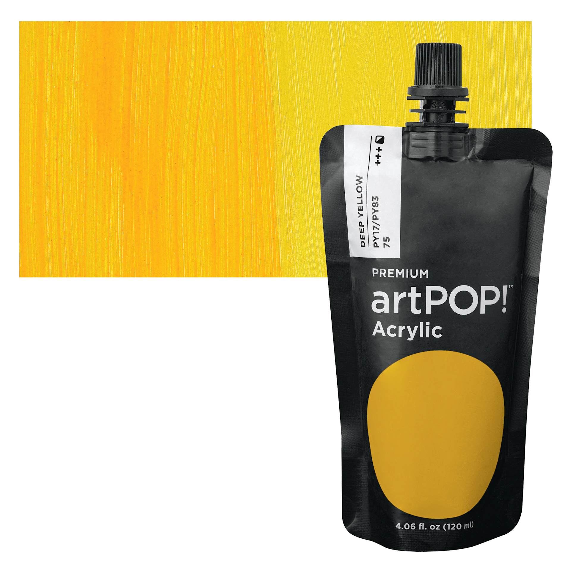 artPOP! Heavy Body Acrylic Paint - Deep Yellow, 120 ml Pouch and swatch
