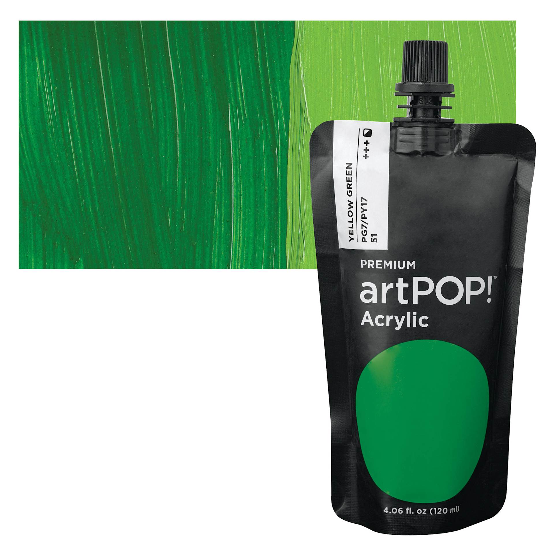 artPOP! Heavy Body Acrylic Paint - Yellow Green, 120 ml Pouch and swatch