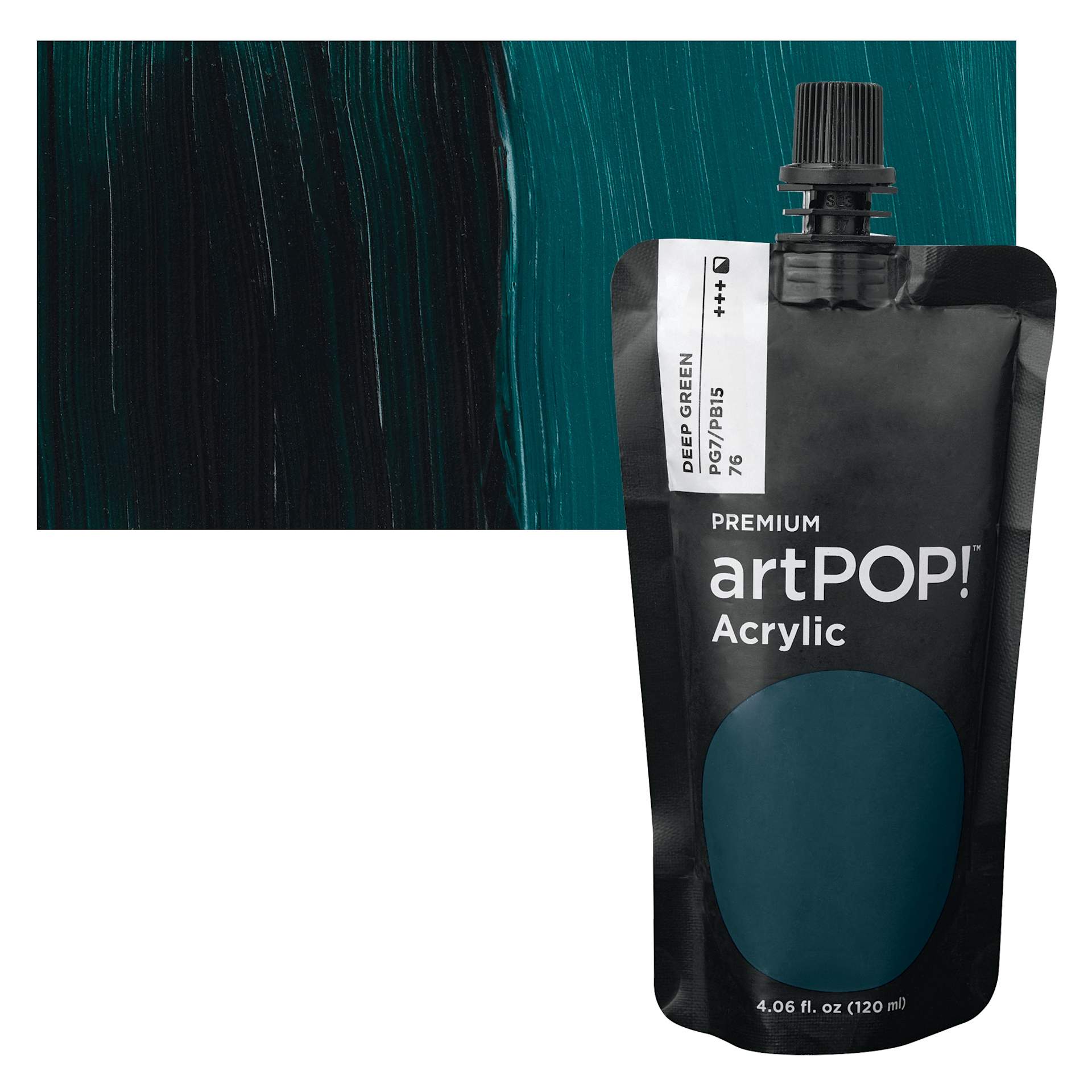 artPOP! Heavy Body Acrylic Paint - Deep Green, 120 ml Pouch and swatch