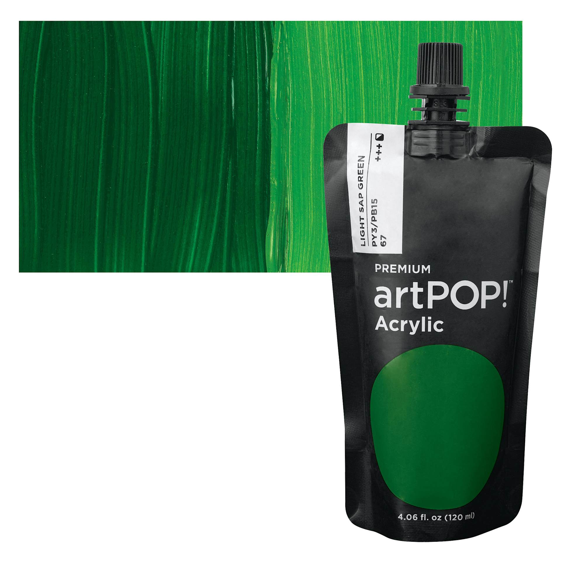 artPOP! Heavy Body Acrylic Paint - Light Sap Green, 120 ml Pouch and swatch