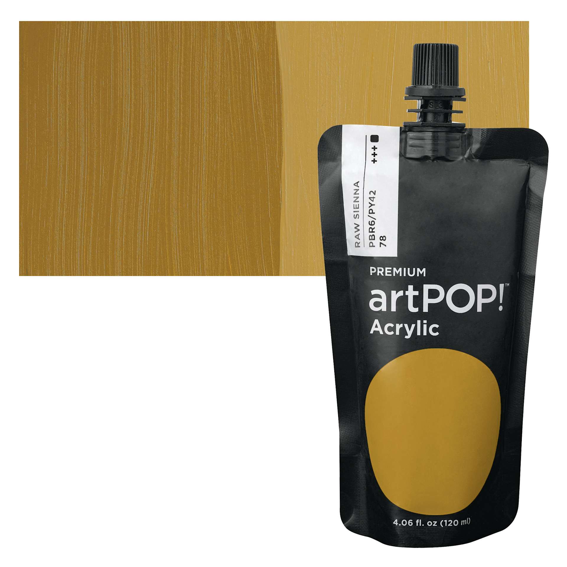 artPOP! Heavy Body Acrylic Paint - Raw Sienna, 120 ml Pouch and swatch