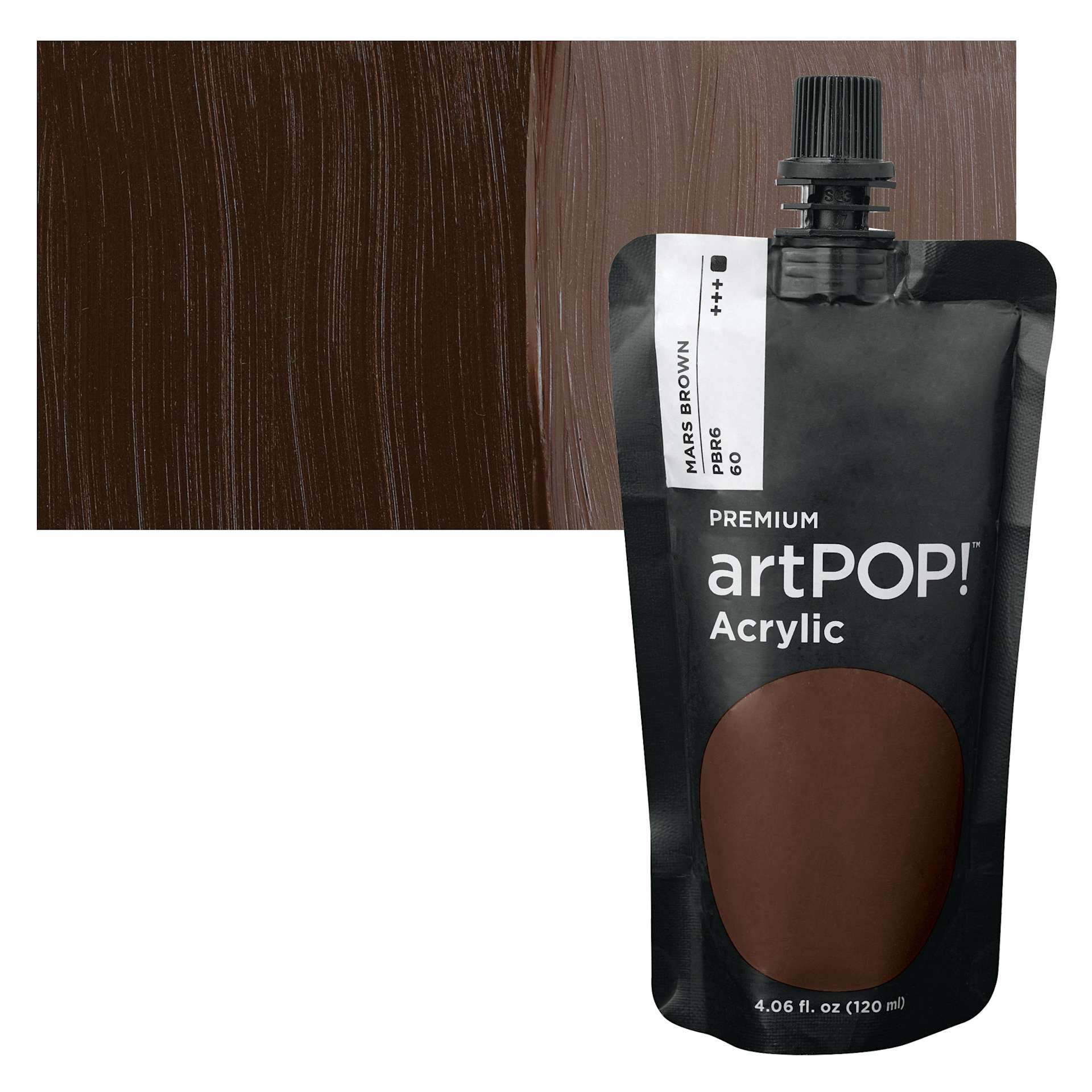 artPOP! Heavy Body Acrylic Paint - Mars Brown, 120 ml Pouch and swatch