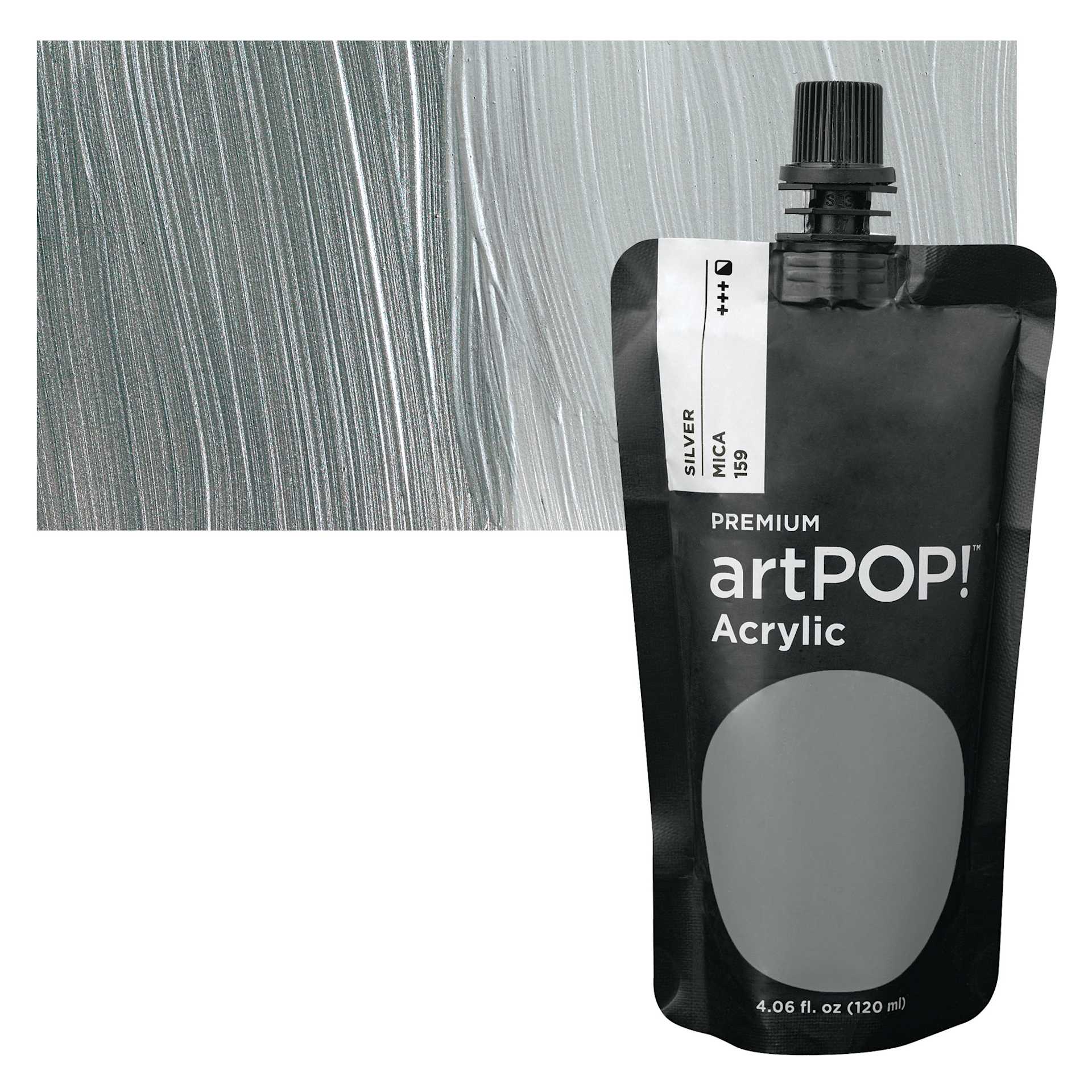 artPOP! Heavy Body Acrylic Paint - Silver, 120 ml Pouch and swatch