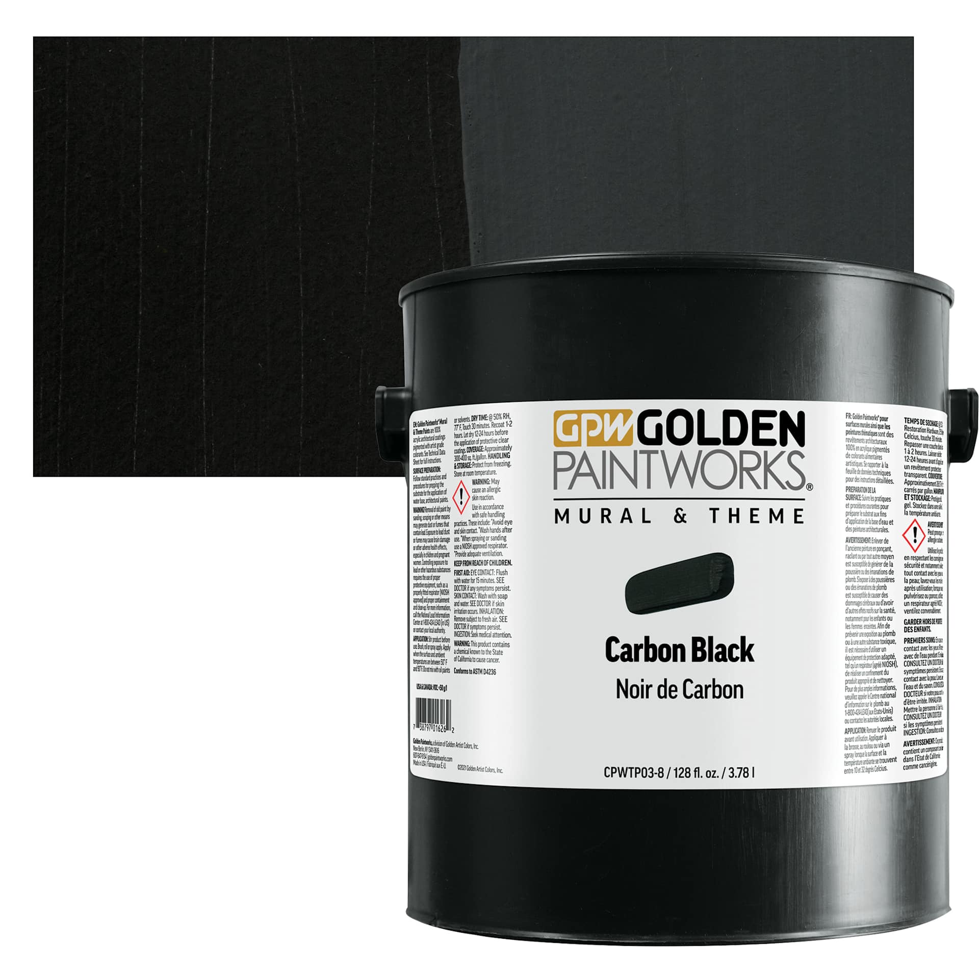 Golden Paintworks Mural and Theme Acrylic Paint - Carbon Black, 128 oz, Bucket  and swatch