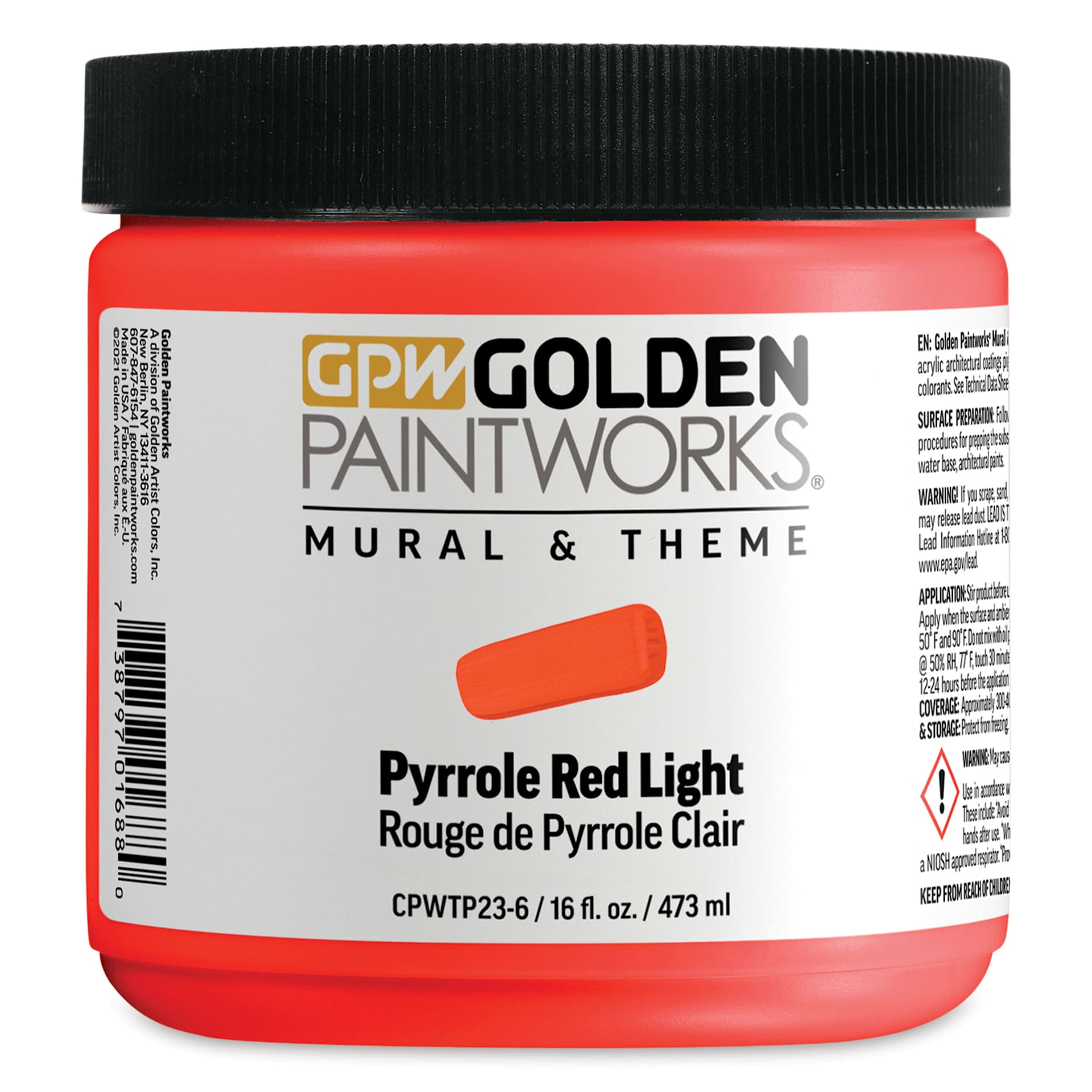 Golden Paintworks Mural and Theme Acrylic Paint - Pyrrole Red Light, 16 oz, Jar