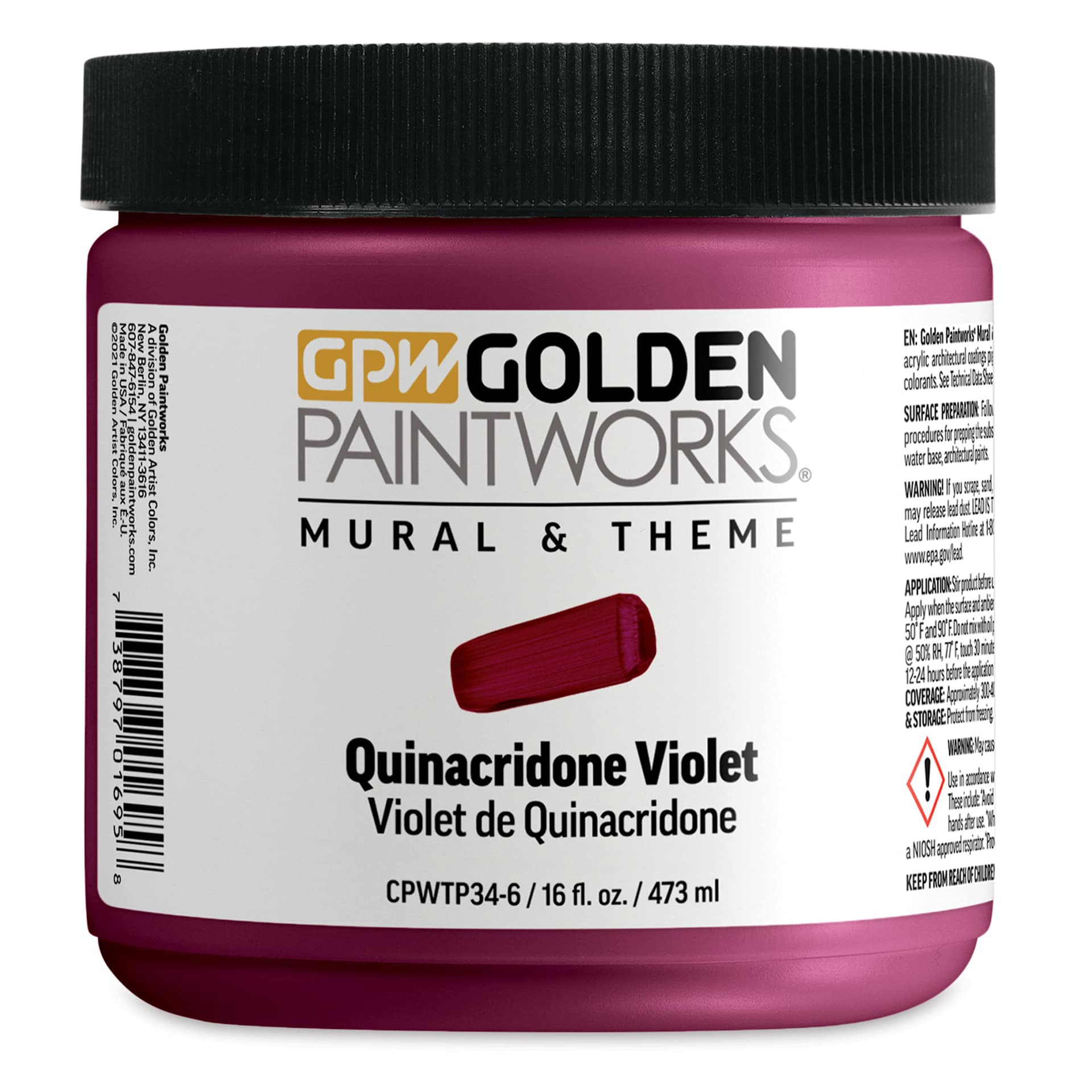 Golden Paintworks Mural and Theme Acrylic Paint - Quinacridone Violet, 16 oz, Jar