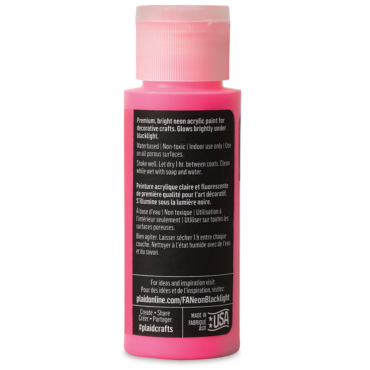 FolkArt Multi-Surface Neon Blacklight Acrylic Paint - Pink, 2 oz, Bottle (Back)