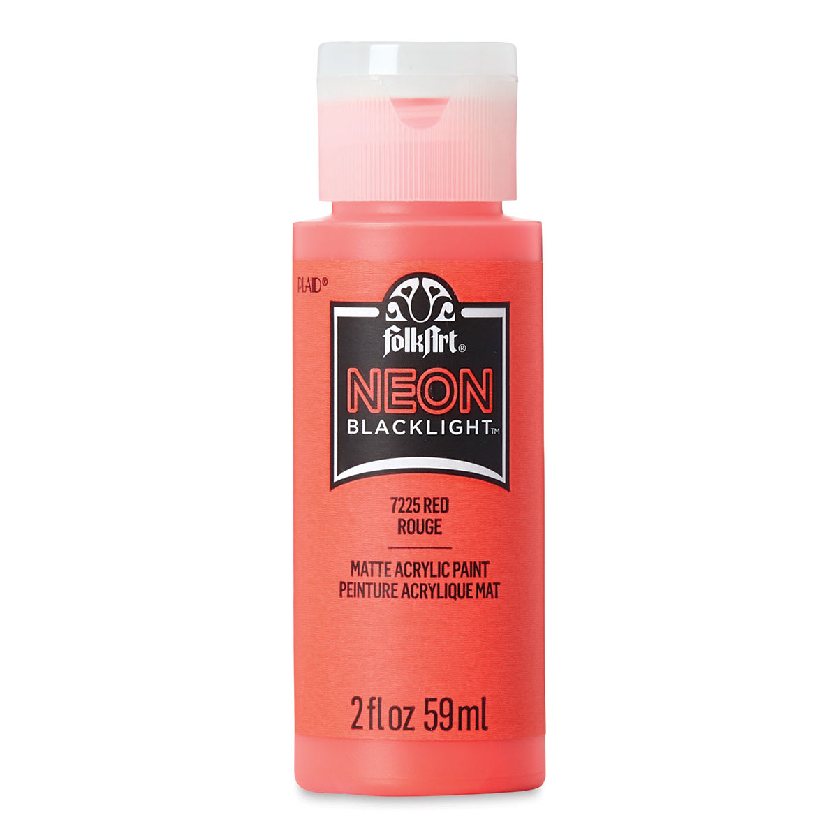 FolkArt Multi-Surface Neon Blacklight Acrylic Paint - Red, 2 oz, Bottle (Front)
