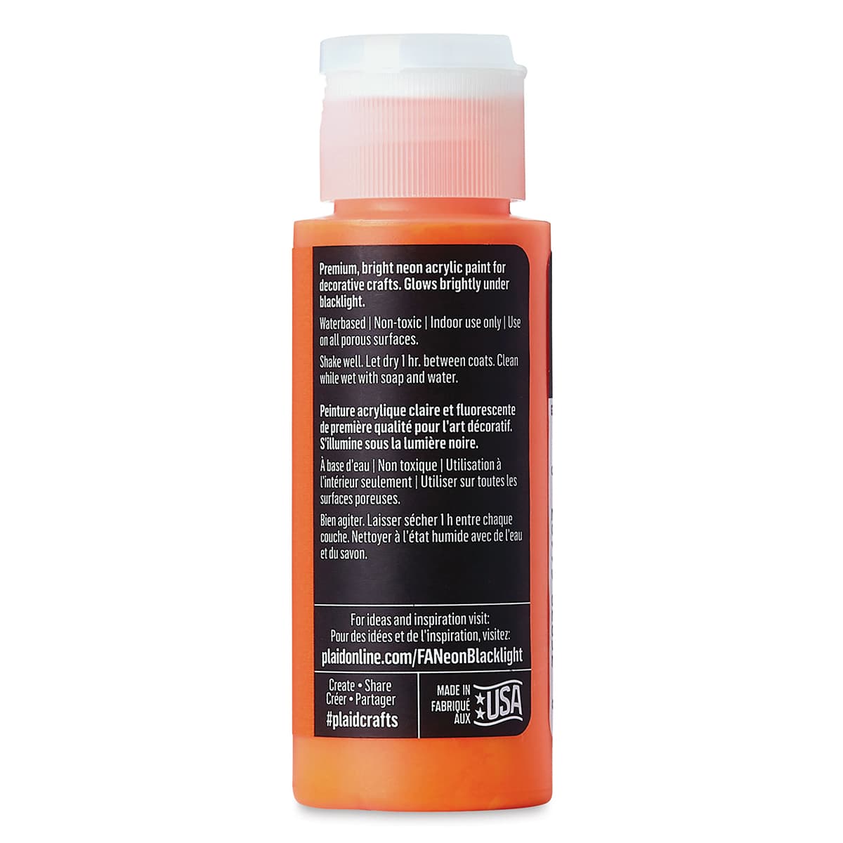 FolkArt Multi-Surface Neon Blacklight Acrylic Paint - Orange, 2 oz, Bottle (Back)