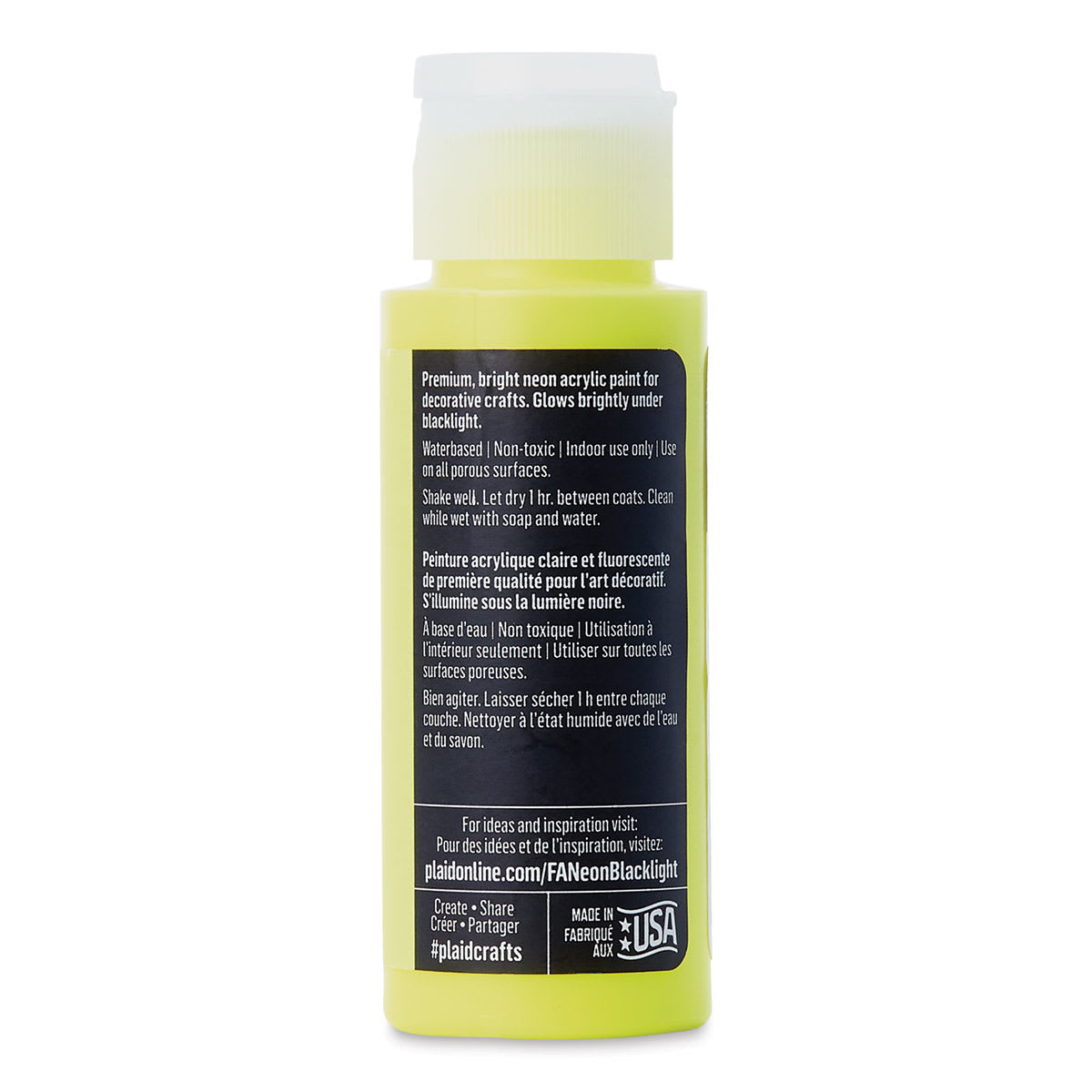 FolkArt Multi-Surface Neon Blacklight Acrylic Paint - Yellow, 2 oz, Bottle (Back)