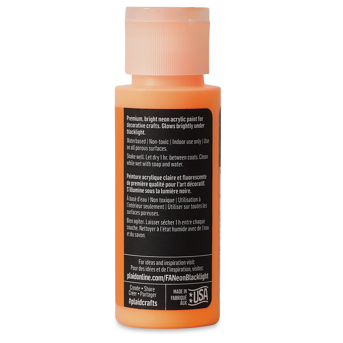 FolkArt Multi-Surface Neon Blacklight Acrylic Paint - Orange-Yellow, 2 oz, Bottle (Back)